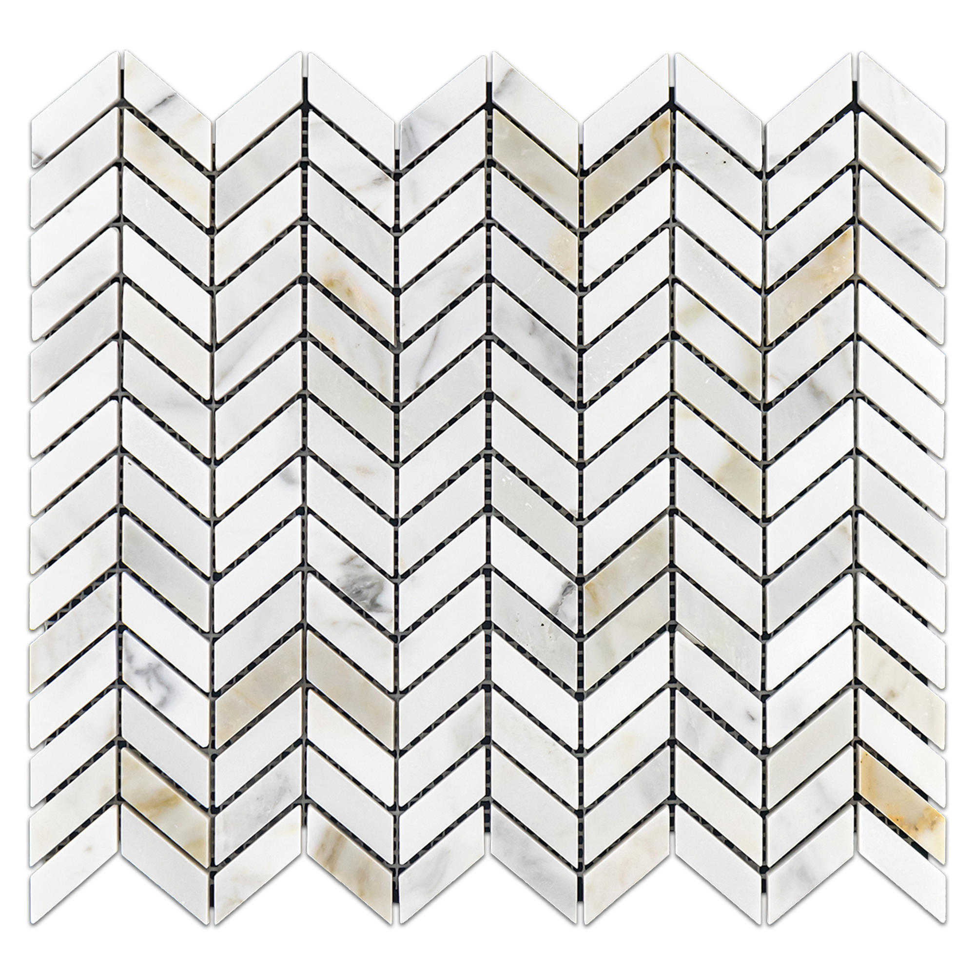 Elon Calacatta Gold Marble Petite Chevron Field Mosaic 11.5x12.1875x0.375 Polished - Surface Group International