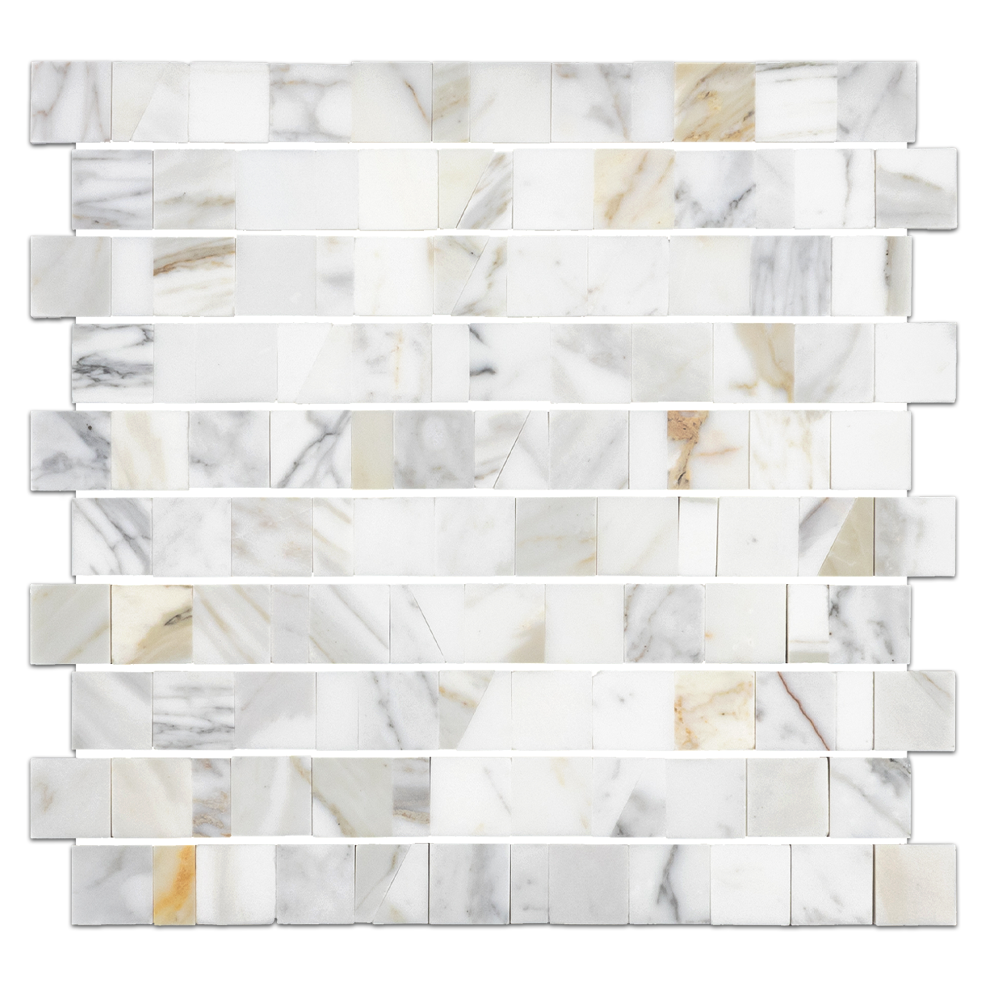 Elon Calacatta Gold Marble Random Length Broken Joint Field Mosaic 11.75x12x0.375 Honed - Surface Group International