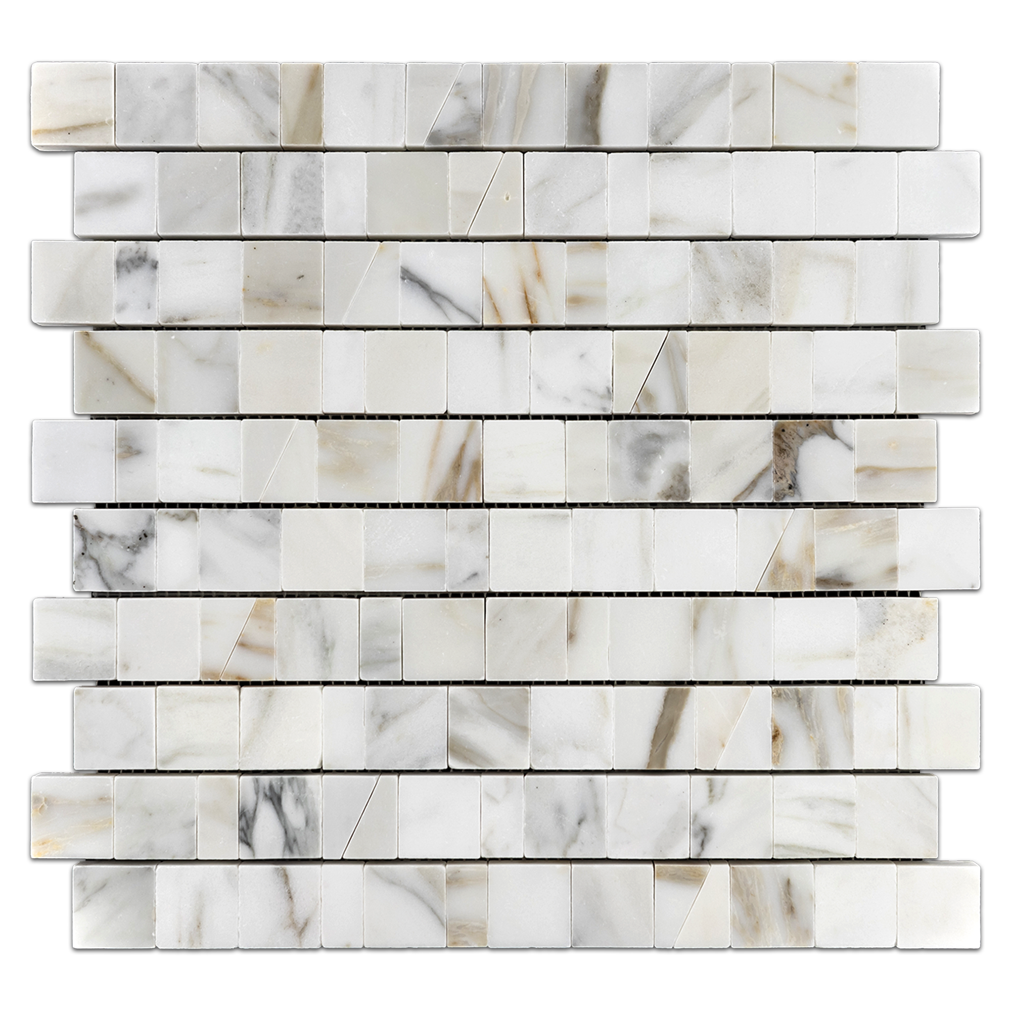 Elon Calacatta Gold Marble Random Length Broken Joint Field Mosaic 11.75x12x0.375 Polished - Surface Group Online Tile Store