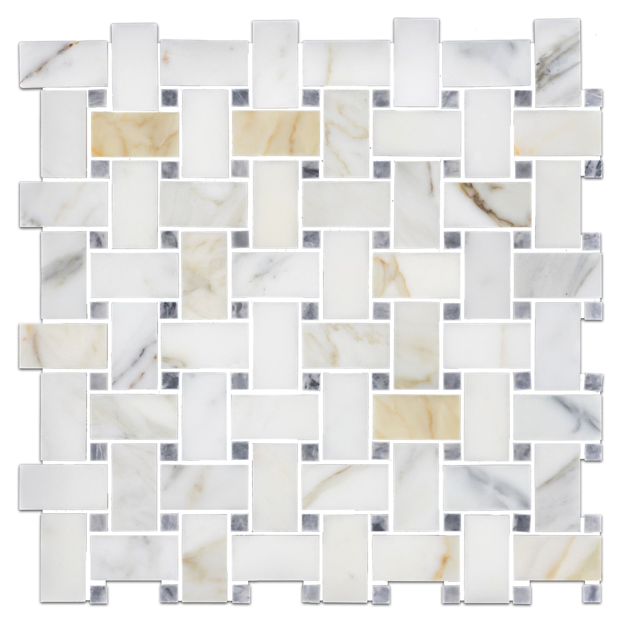 Elon Calacatta Gold Pacific Gray Marble Stone Blend Basketweave Field Mosaic 12x12x0.375 Honed AM9088H Surface Group International Product