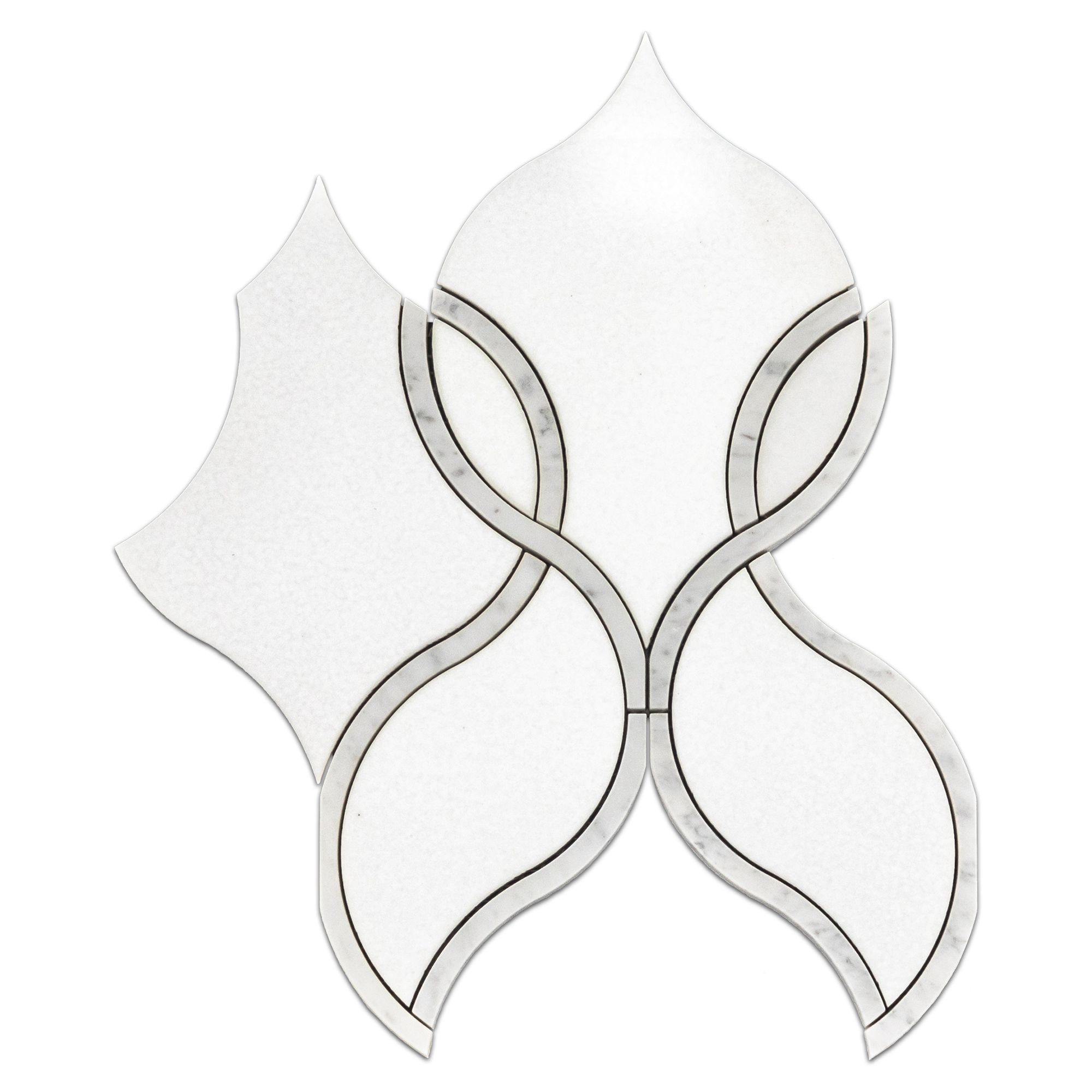 Elon Chrystal White Bianco Carrara Carrara Mix Tulip Field Mosaic 7.75x8.875x0.375 Polished Tile - Surface Group International