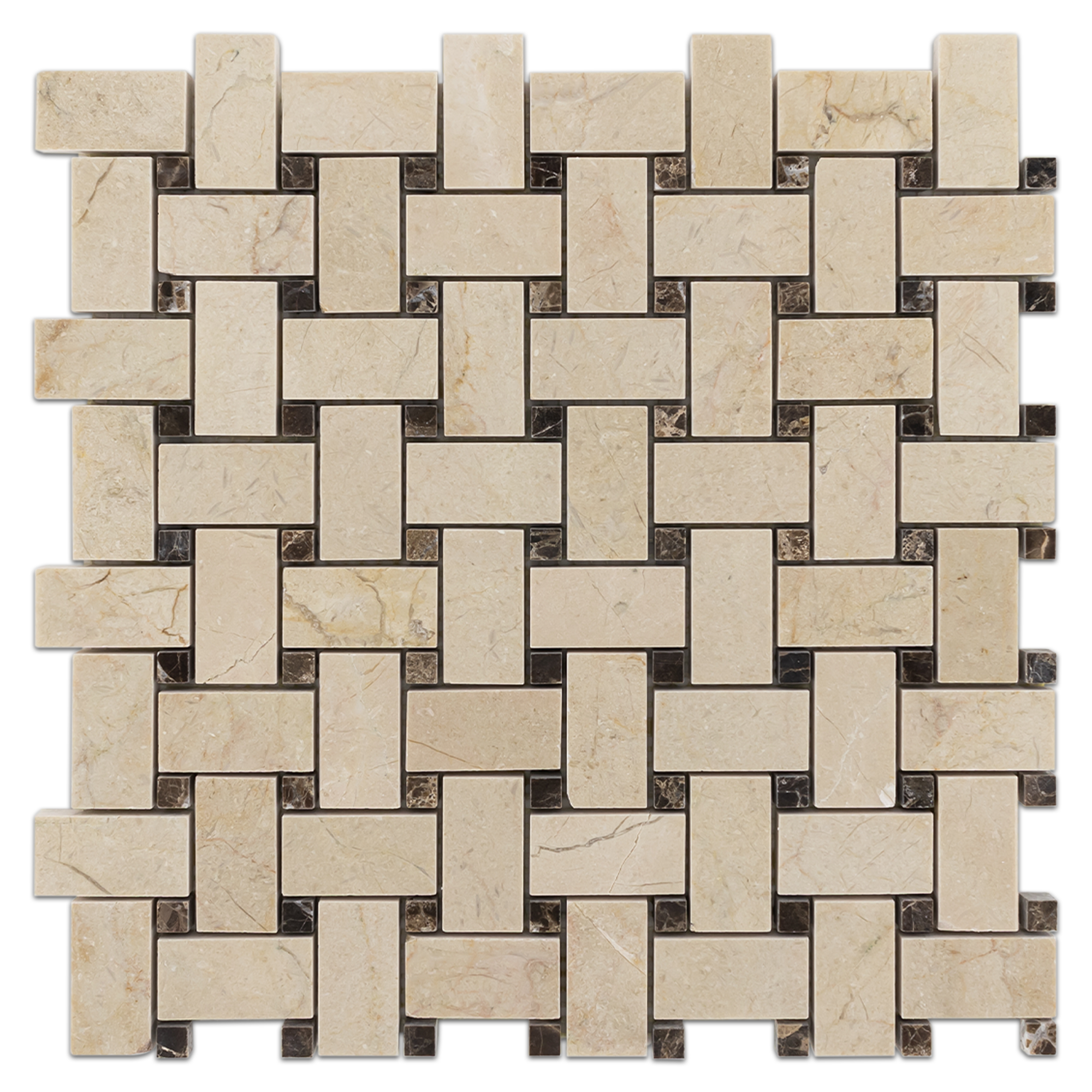 Elon Crema Marfil Dark Emperador Marble Stone Blend Basketweave Field Mosaic 12x12x0.375 Polished AM1105P Surface Group International Product