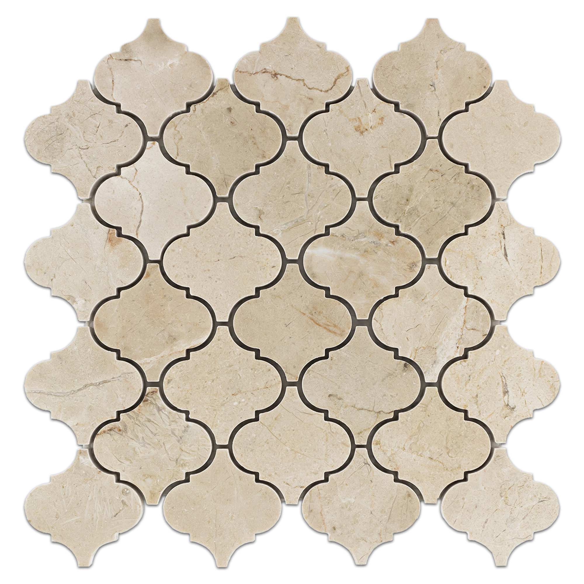Elon Crema Marfil Marble Lantern Field Mosaic Tile, 12x12 inch, Polished Finish - Surface Group International.