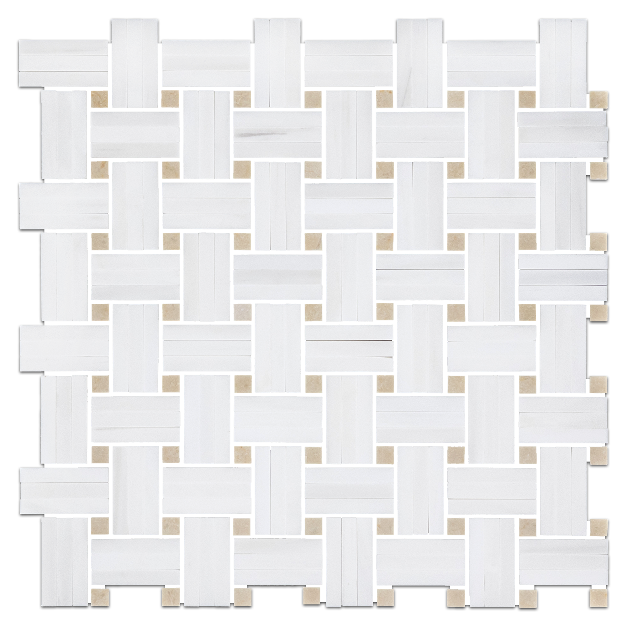 Elon Dolomite Crema Marfil Marble Tri Weave Basketweave Field Mosaic 12x12x0.375 Honed Tile by Surface Group International