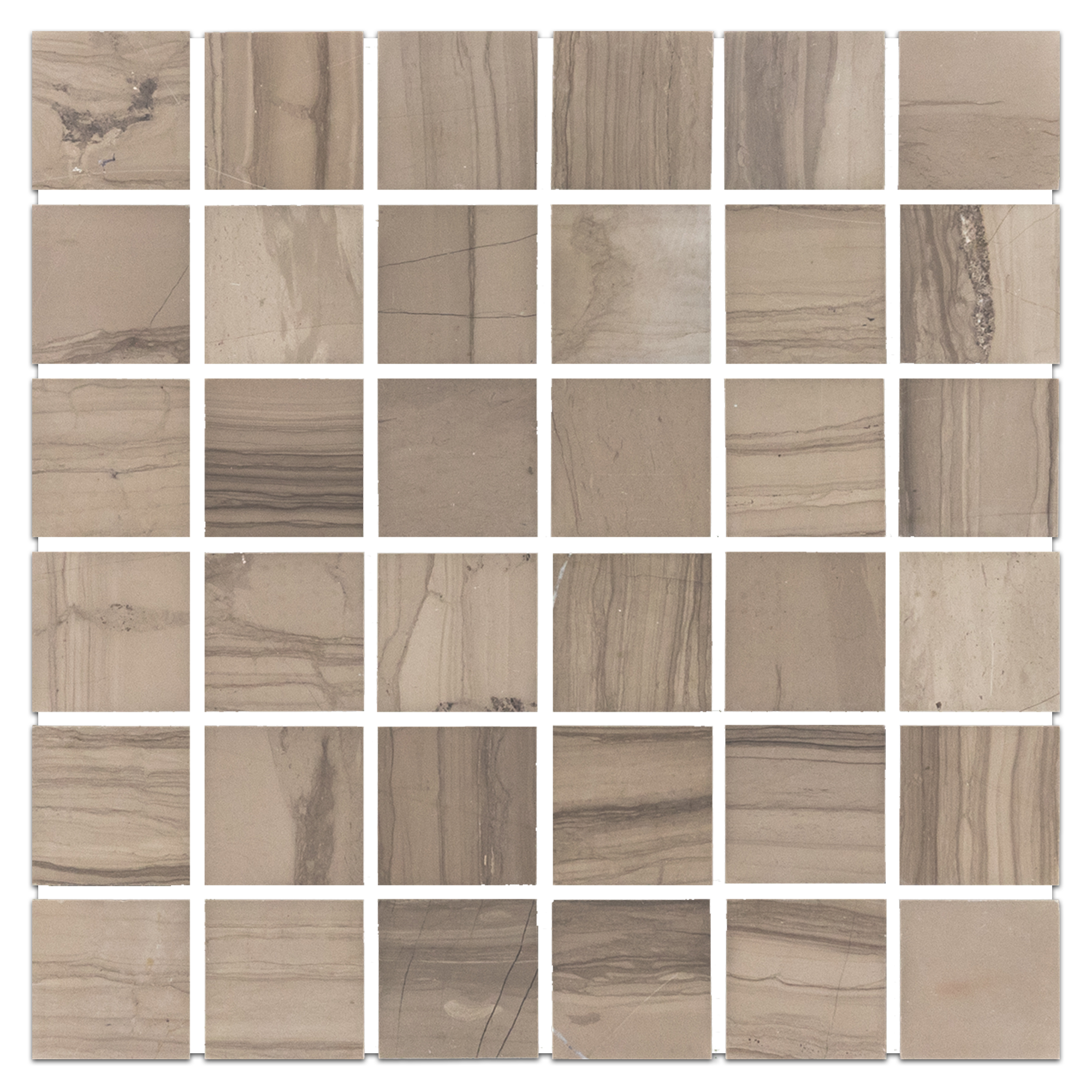 Elon Driftwood Marble 2x2 Straight Stack Field Mosaic 12x12x0.375 Honed - Surface Group International Product