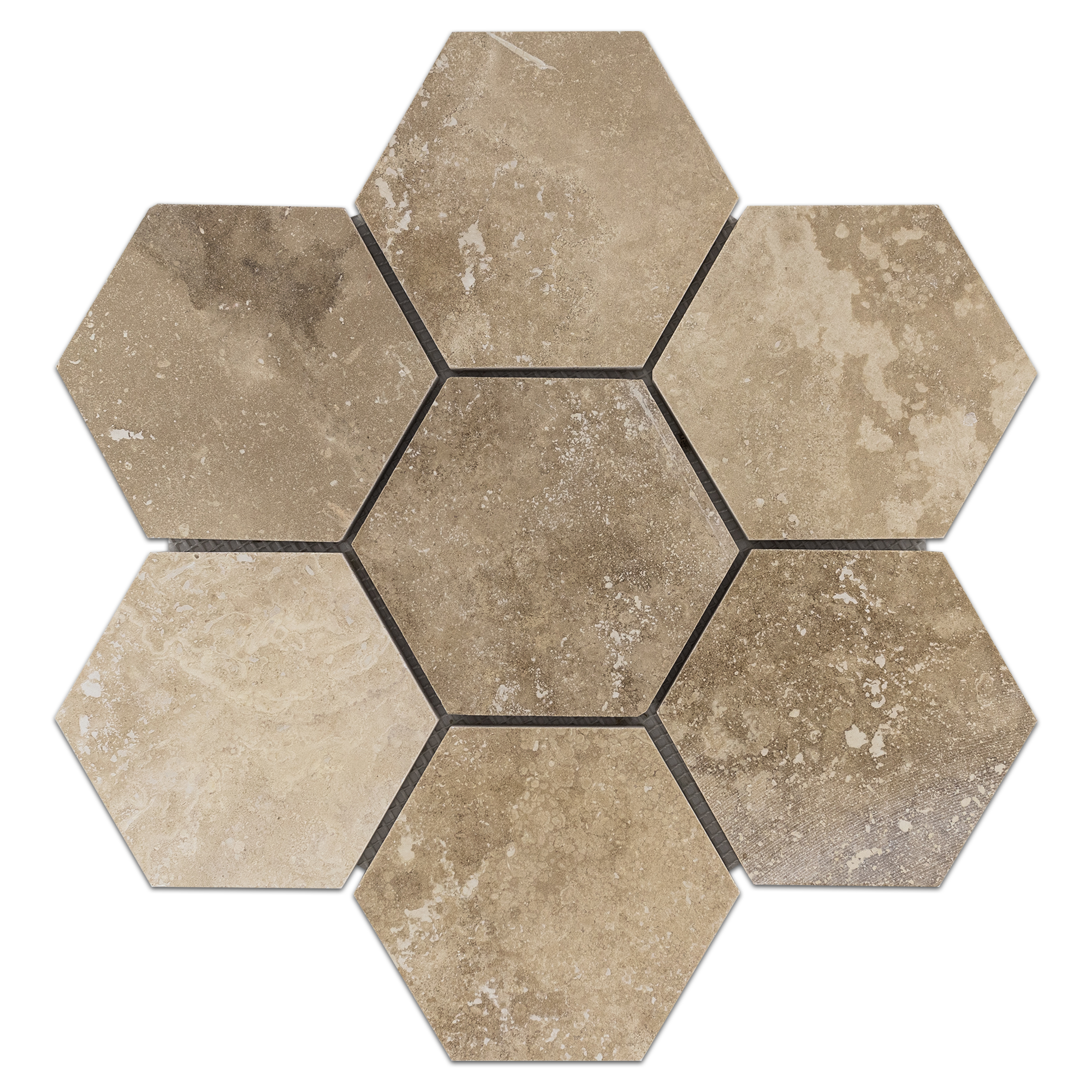 Elon Durango Limestone 5 Hexagon Field Mosaic 11.625x13.625x0.375 Honed - Surface Group International