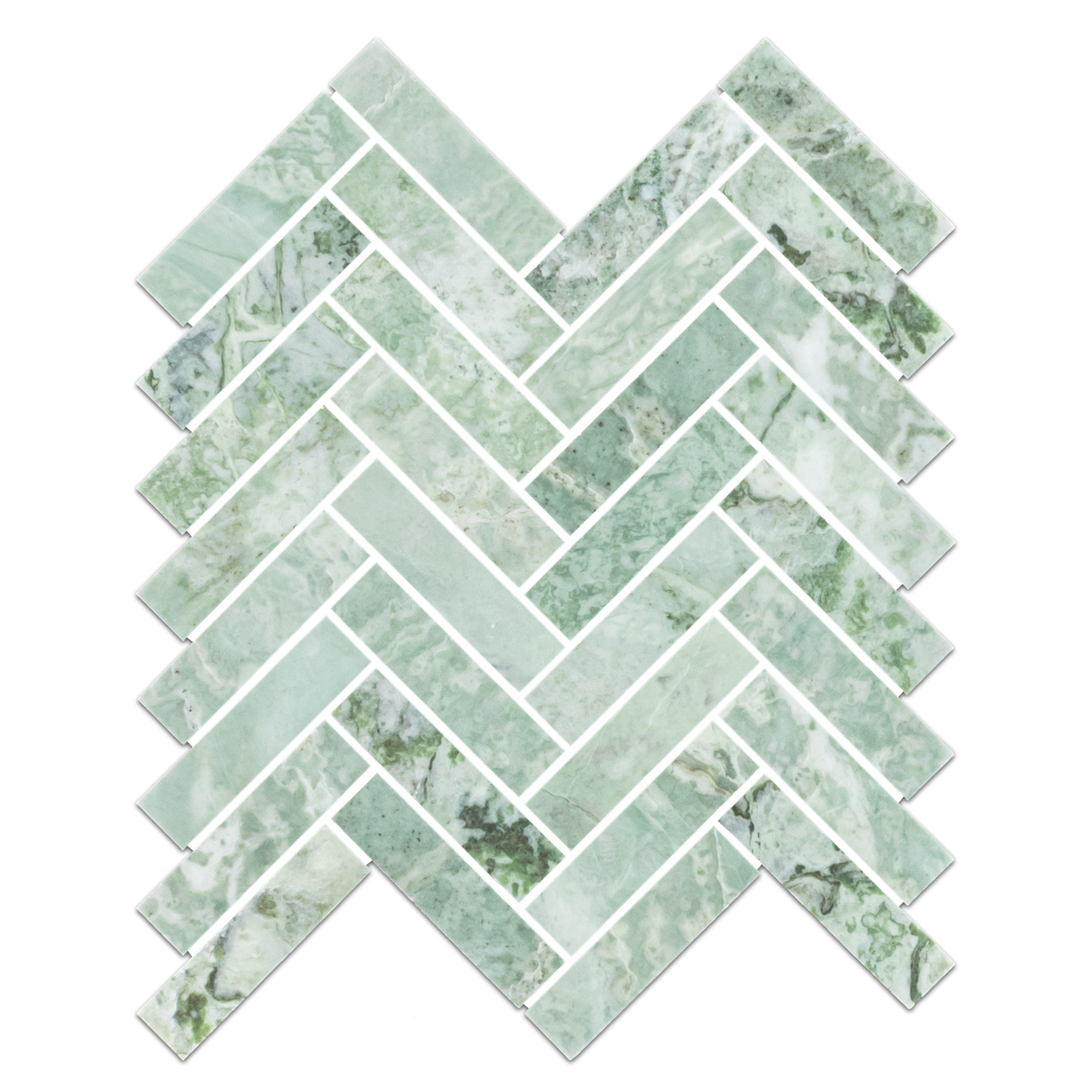 Elon emerald green marble 1x4 herringbone field mosaic 11x11_5x0_375 honed tile by Surface Group Online