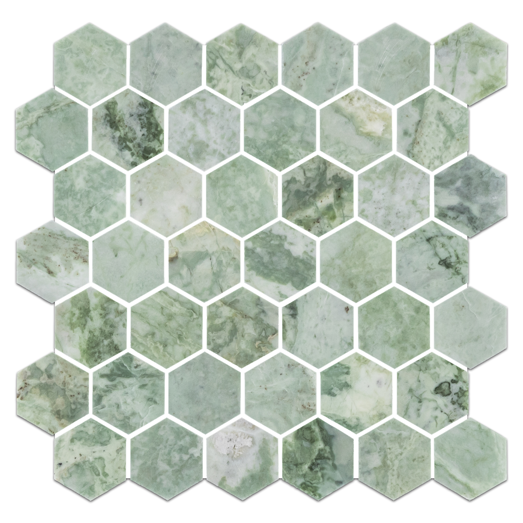 Elon emerald green marble 2 hexagon field mosaic 11.75x11.9375x0.375 polished AM6614P Surface Group International product