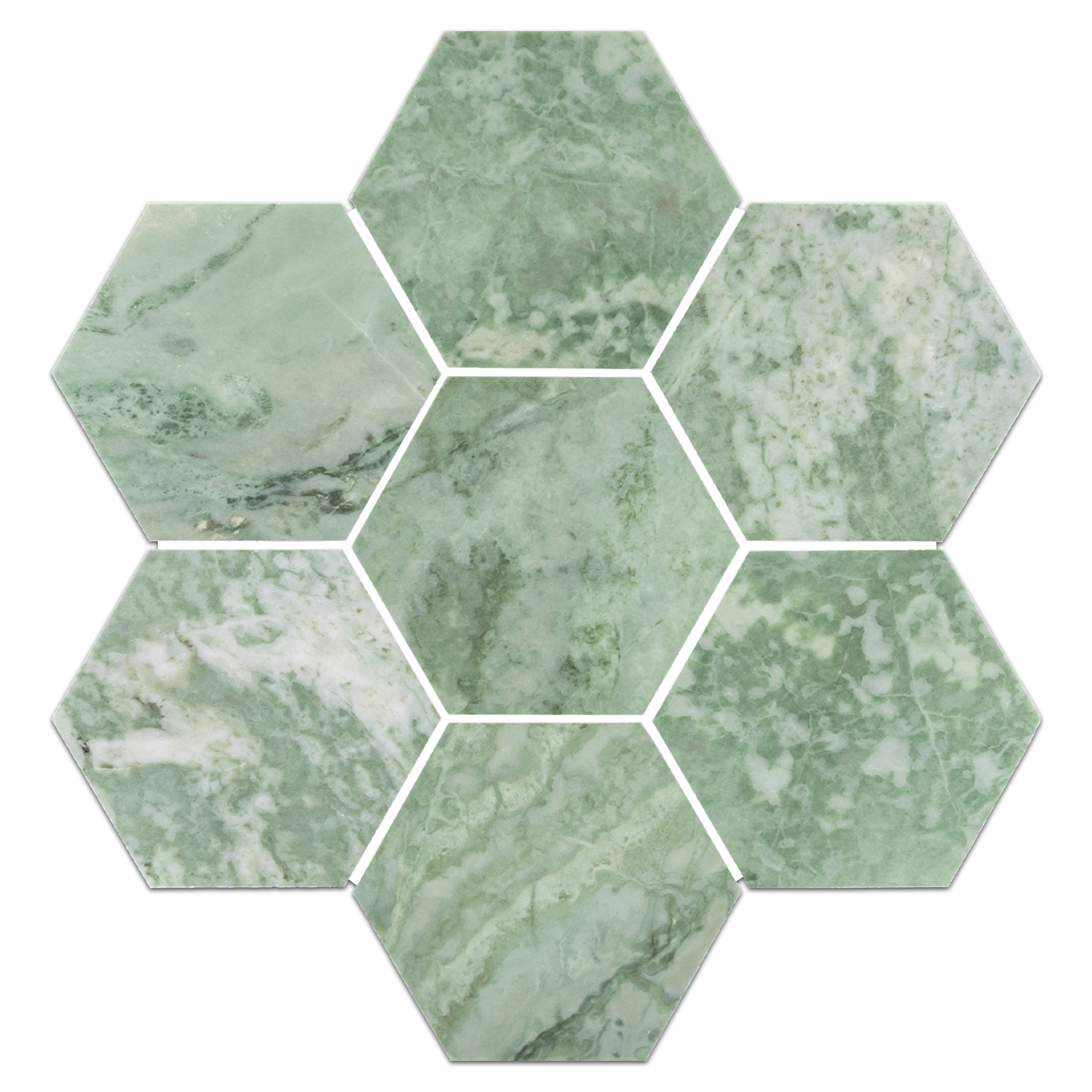 Elon Emerald Green Marble 5 Hexagon Field Mosaic 11.625x13.625x0.375 Honed Tile - Surface Group International