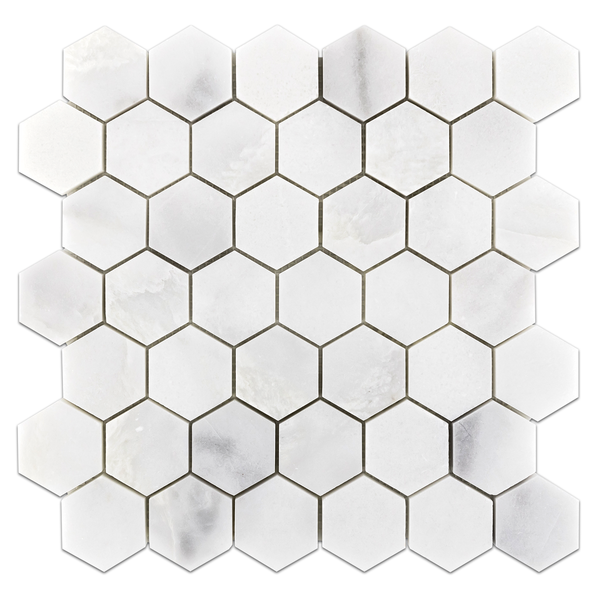Elon Ice White Marble 2 Hexagon Field Mosaic 11.75x11.9375x0.375 Honed - Surface Group International