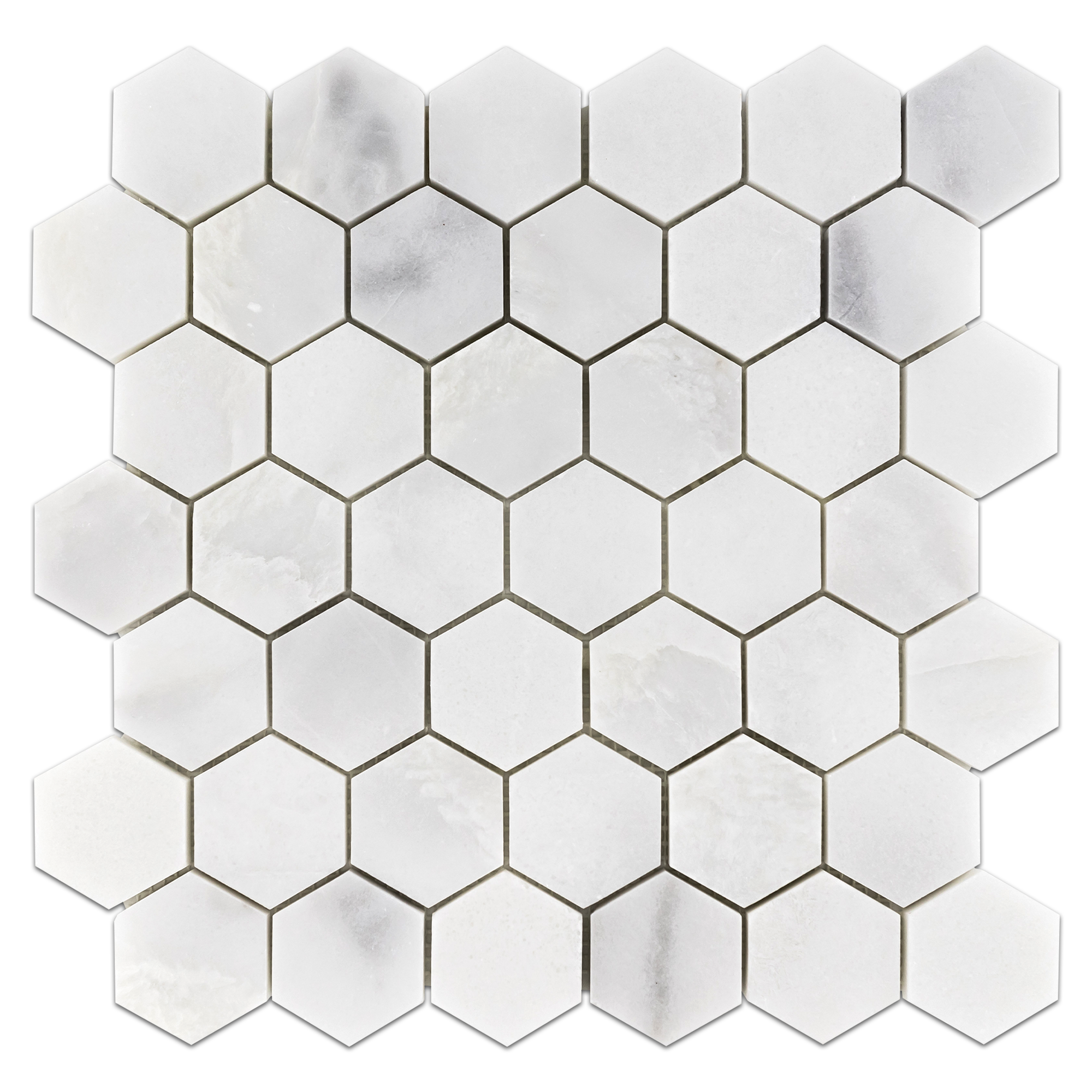 Elon Ice White Marble 2 Hexagon Field Mosaic 11.75x11.9375x0.375 Polished - Surface Group International