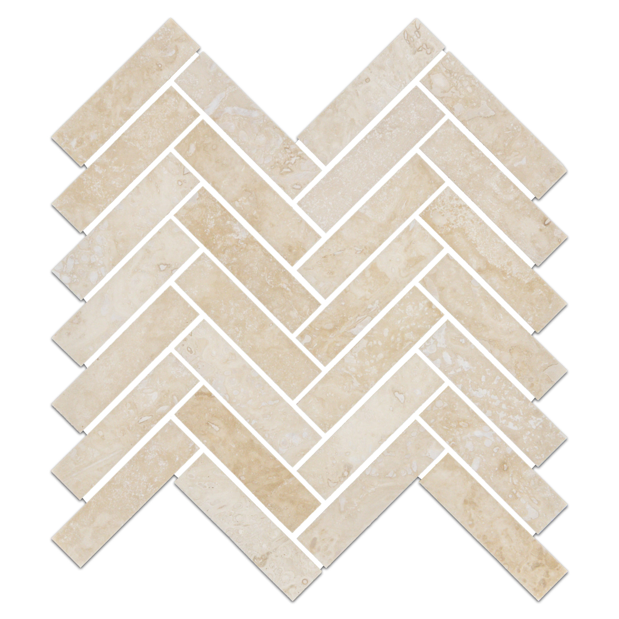 Elon Ivory Light Cross Cut Travertine 1x4 Herringbone Field Mosaic Tile - Honed Finish - Surface Group International