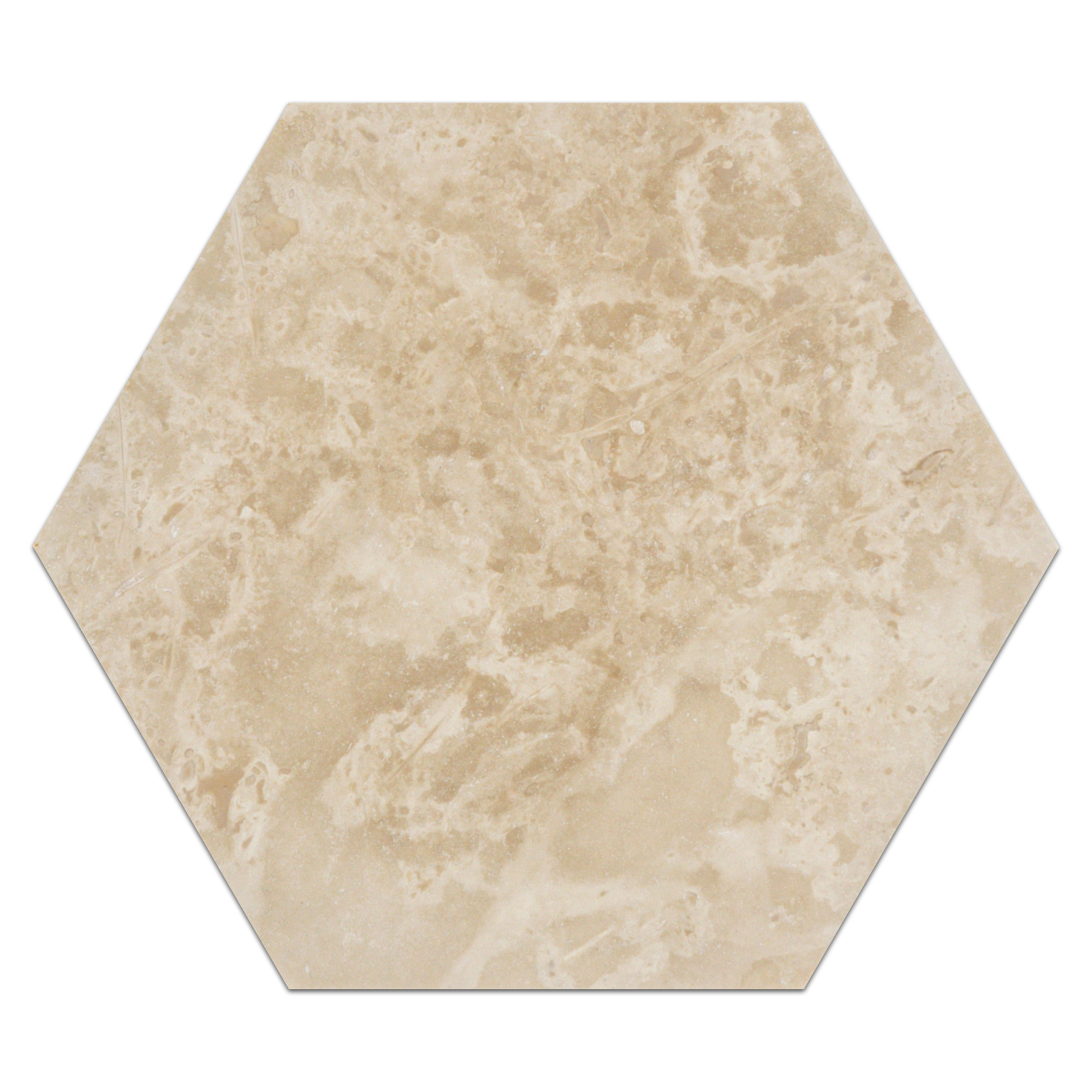 Elon Light Ivory Cross Cut Travertine Hexagon Field Tile 10.5x12.125x0.375 Honed - Surface Group Online Tile Store