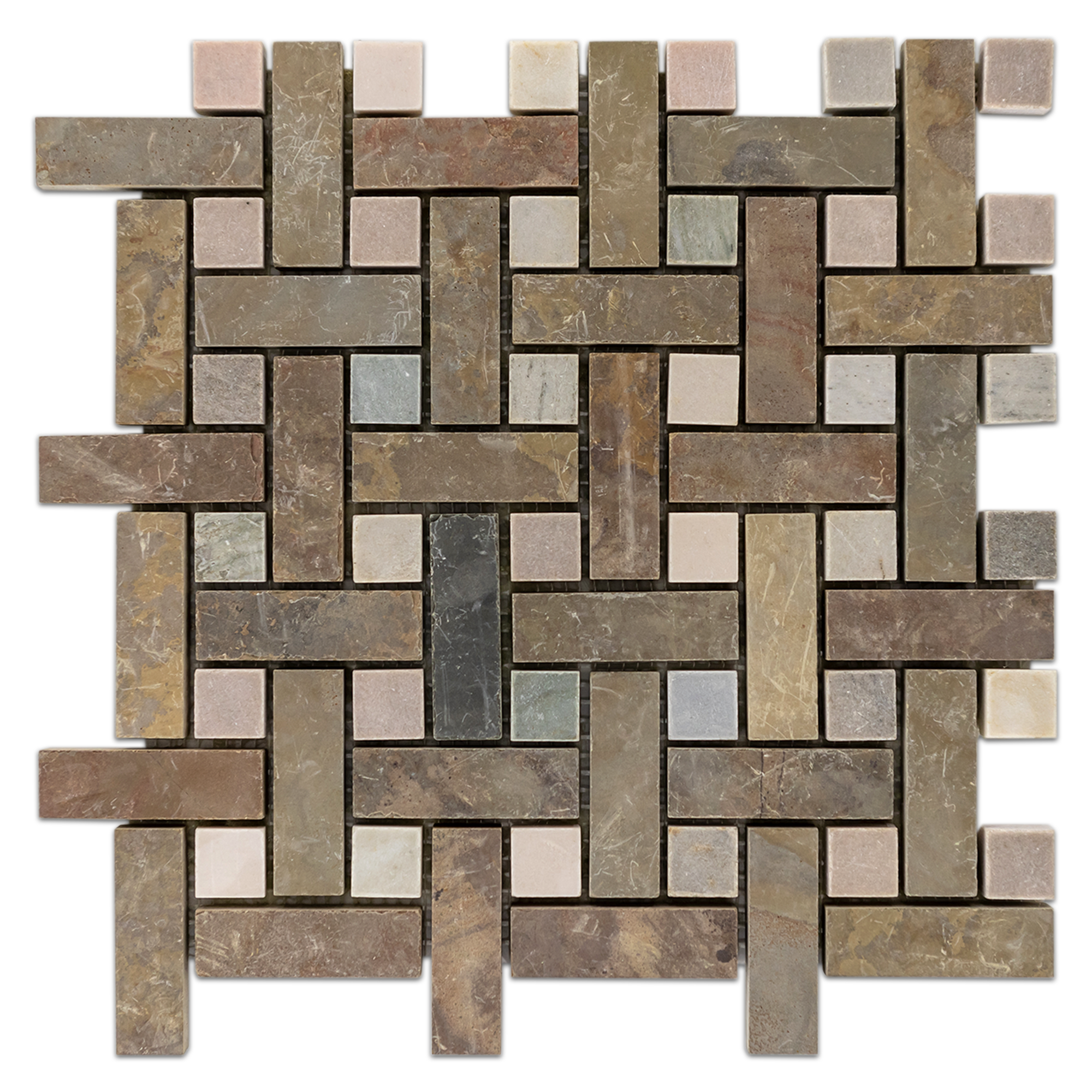 Elon Lotus Multicolor Slate 0.625 Dot Basketweave Field Mosaic 12x12x0.375 Honed - Surface Group International