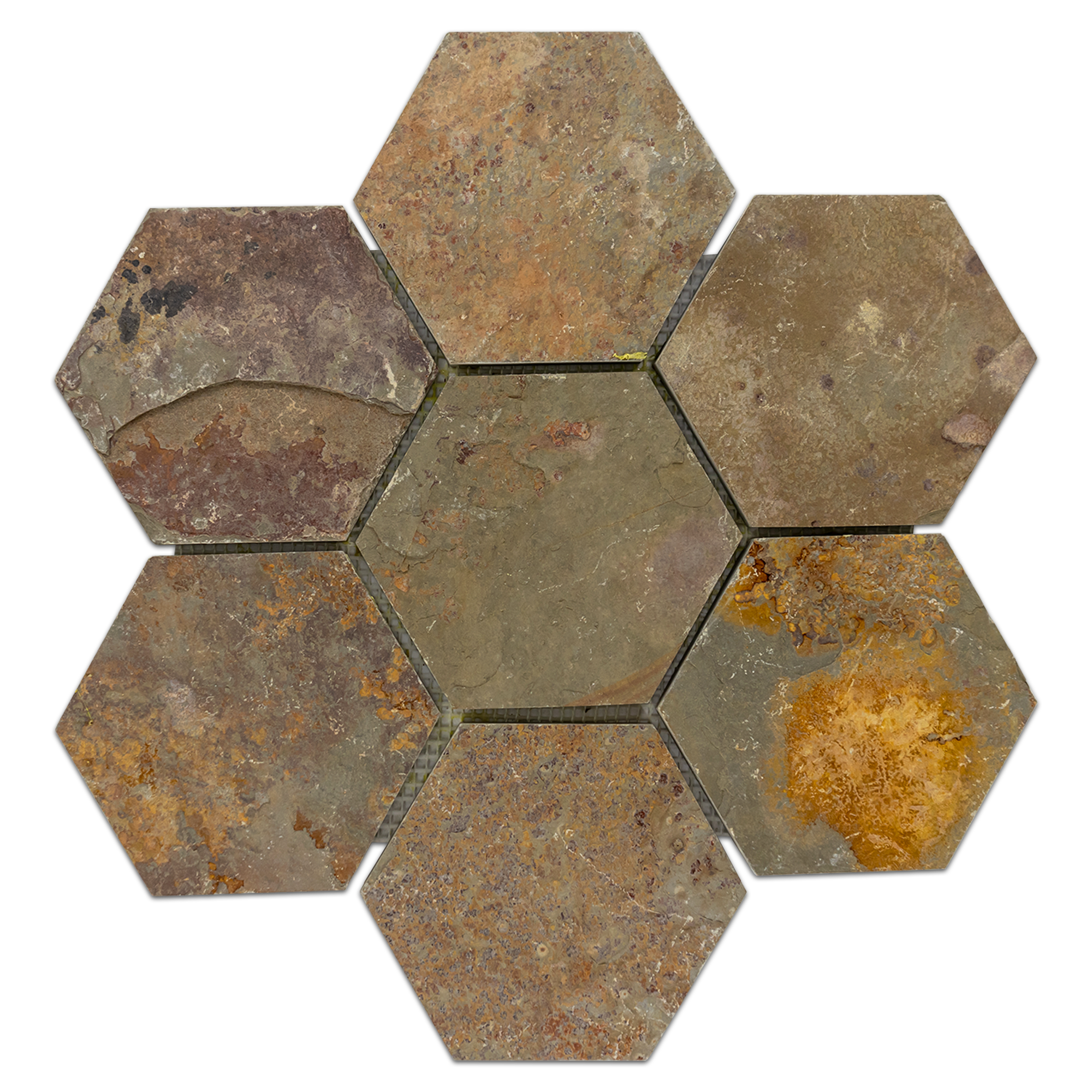 Elon Lotus Multicolor Slate 5 Hexagon Field Mosaic 11.625x13.625x0.375 Cleft SL2180 Surface Group International Product