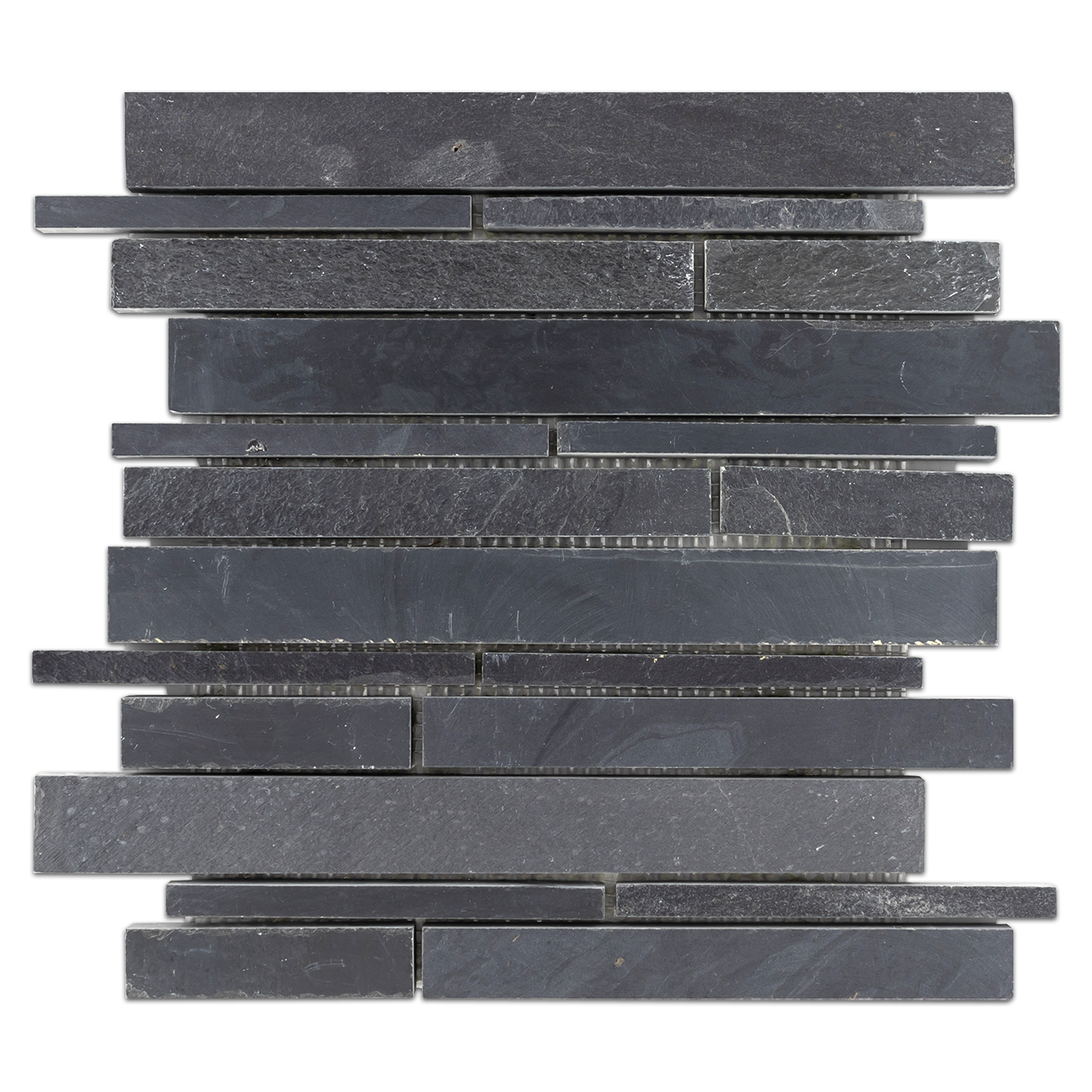 Elon Midnight Slate Random Strip Field Mosaic 11.75x12x0.375 Honed/Cleft SL1611A Surface Group International Product