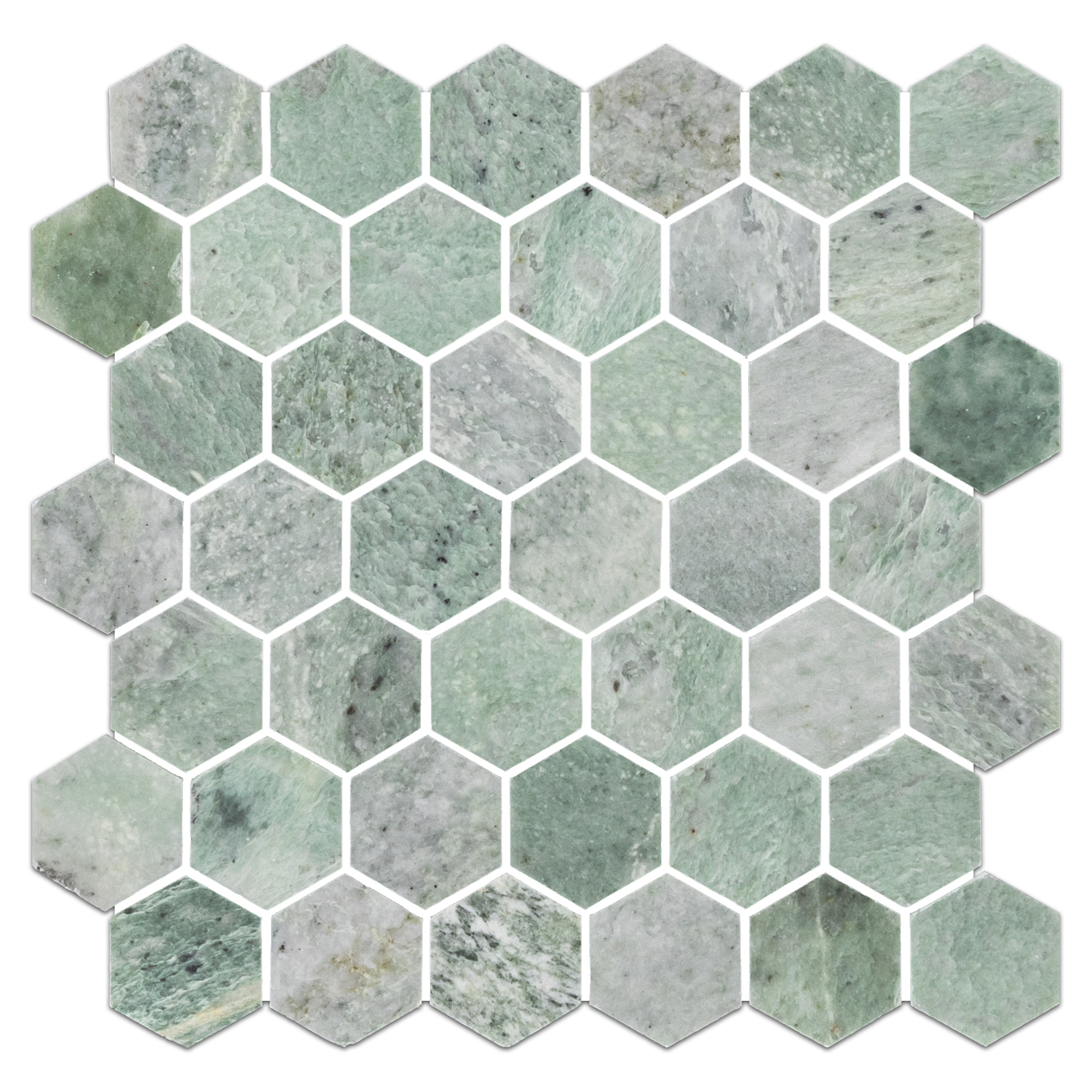 Elon Ming Green Marble 2 Hexagon Field Mosaic 11.75x11.9375x0.375 Polished - Surface Group International Product