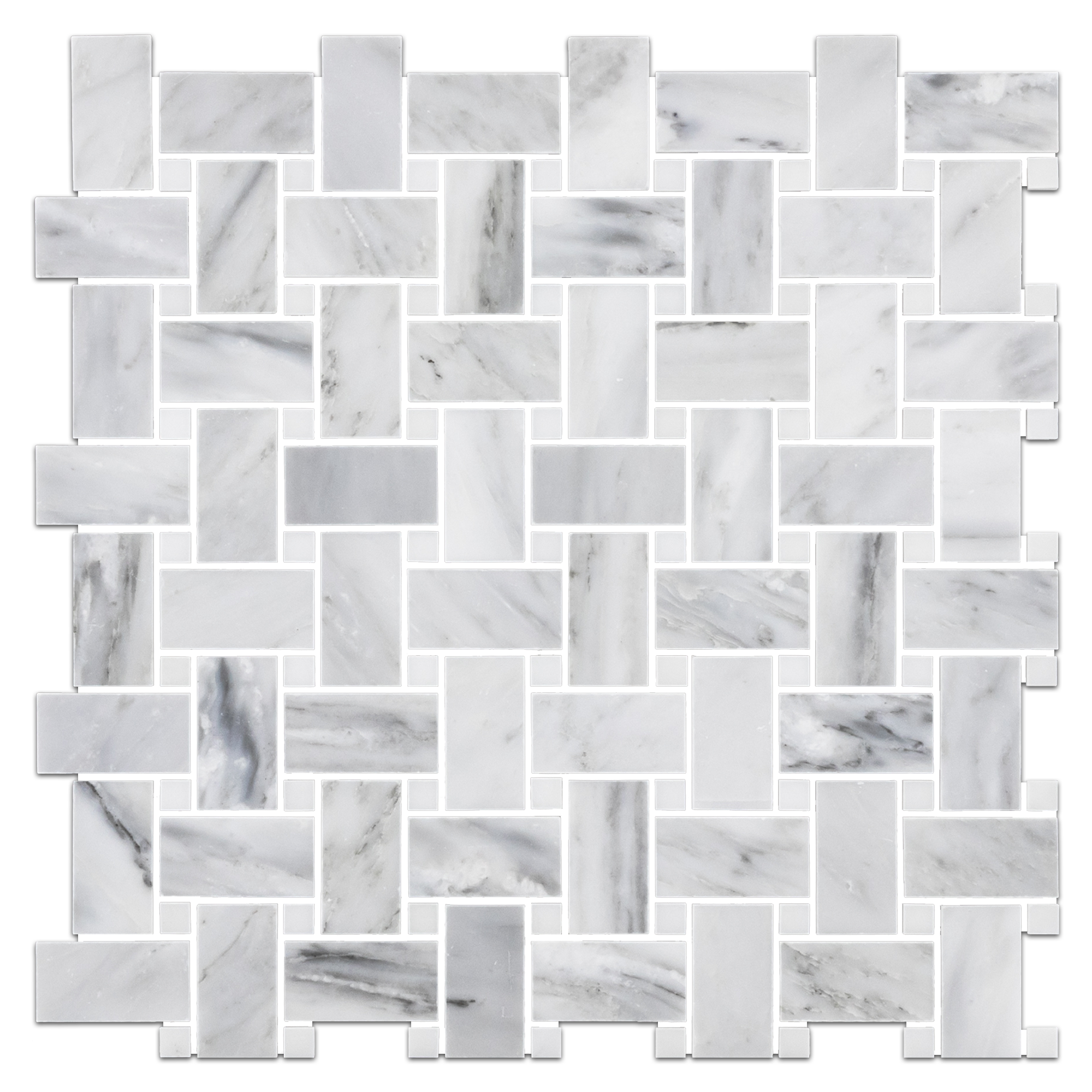 Elon Mystic Gray Pearl White Marble Stone Blend Basketweave Field Mosaic 12x12x0.375 Polished AM9330P Surface Group International Product