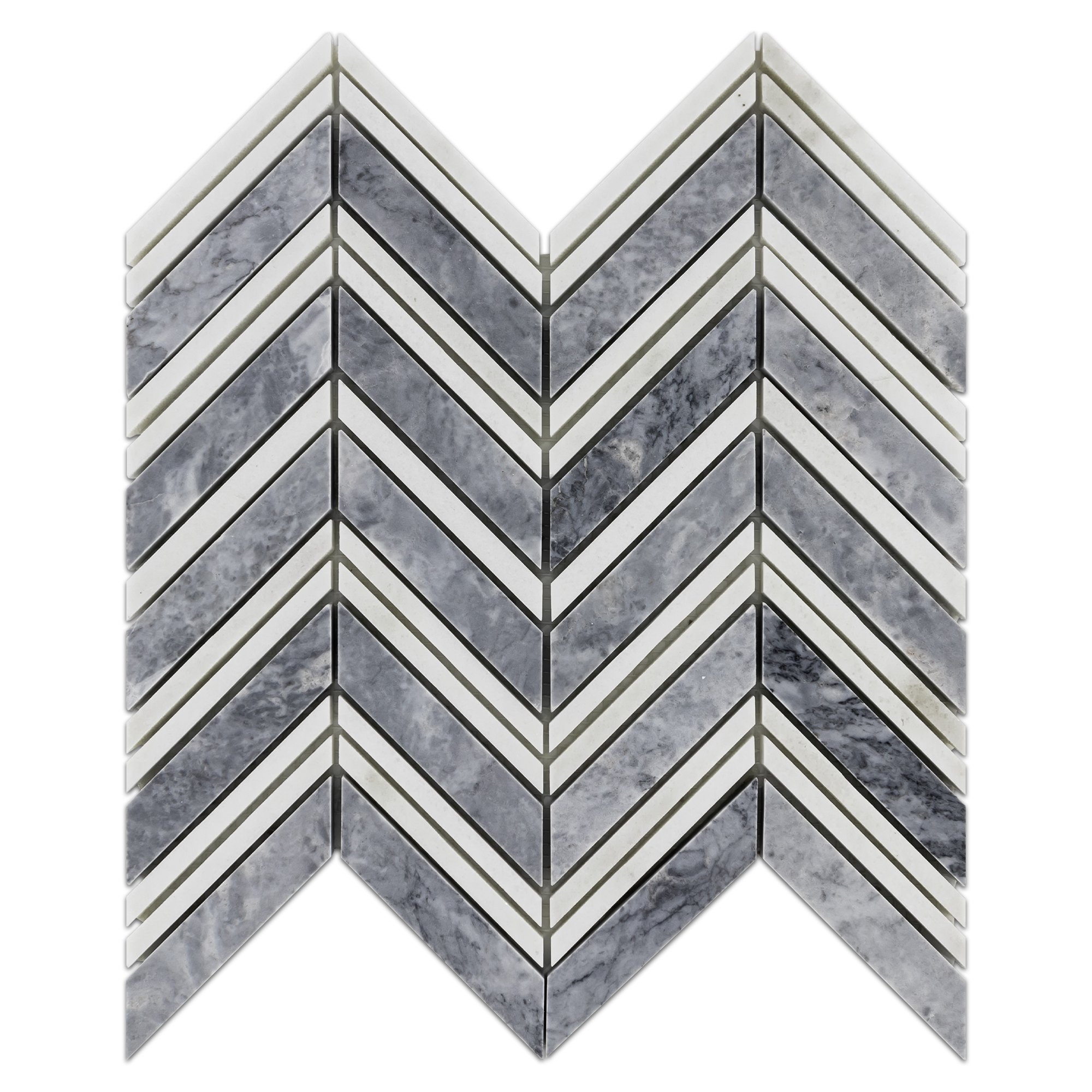 Elon Pacific Gray White Thassos Marble Bordered Chevron Field Mosaic 11x11.375x0.375 Polished - Surface Group International Product