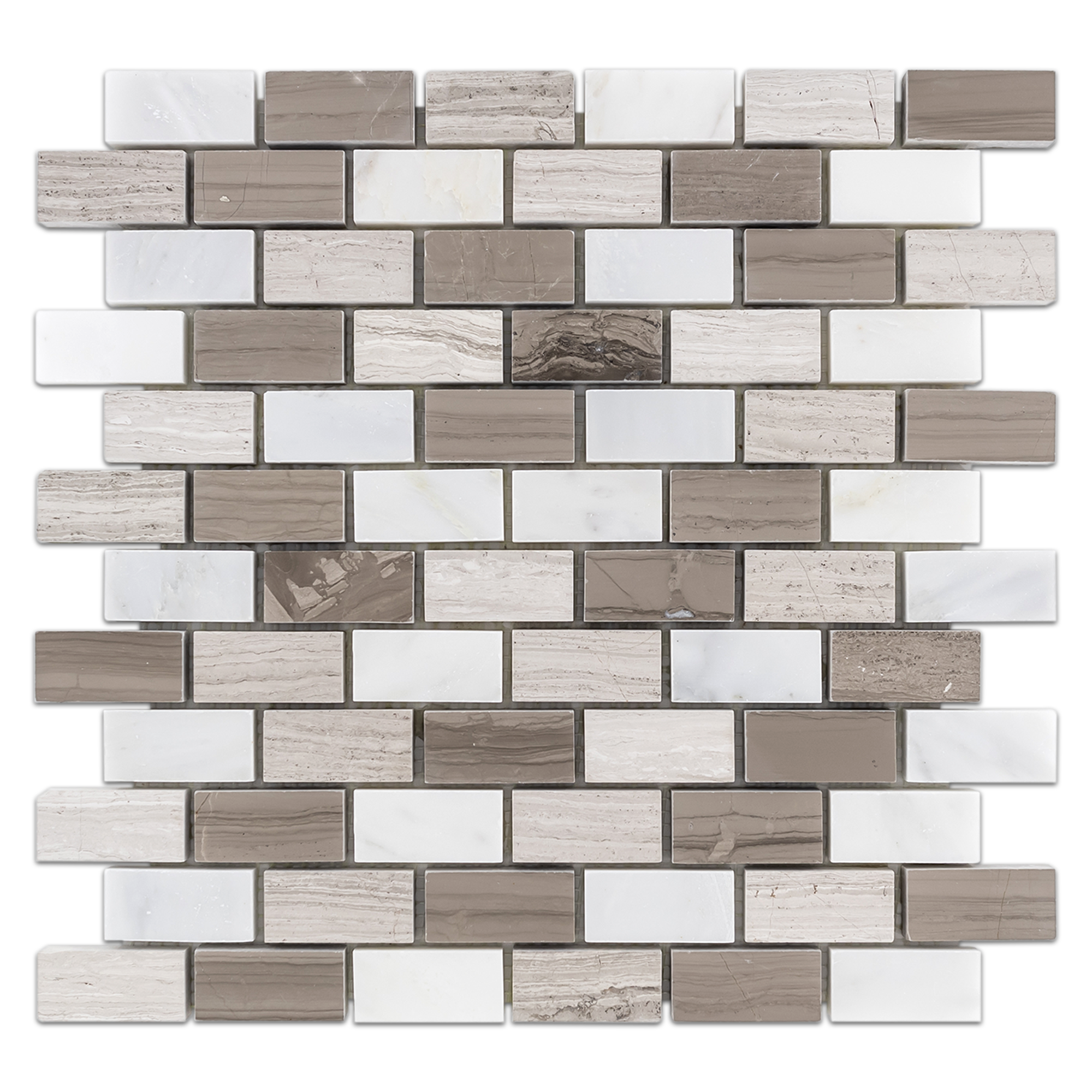 Elon Pearl White Beachwood Driftwood Marble Stone Blend Staggered Joint Field Mosaic 12x12x0.375 Honed AM6300H Surface Group International Product