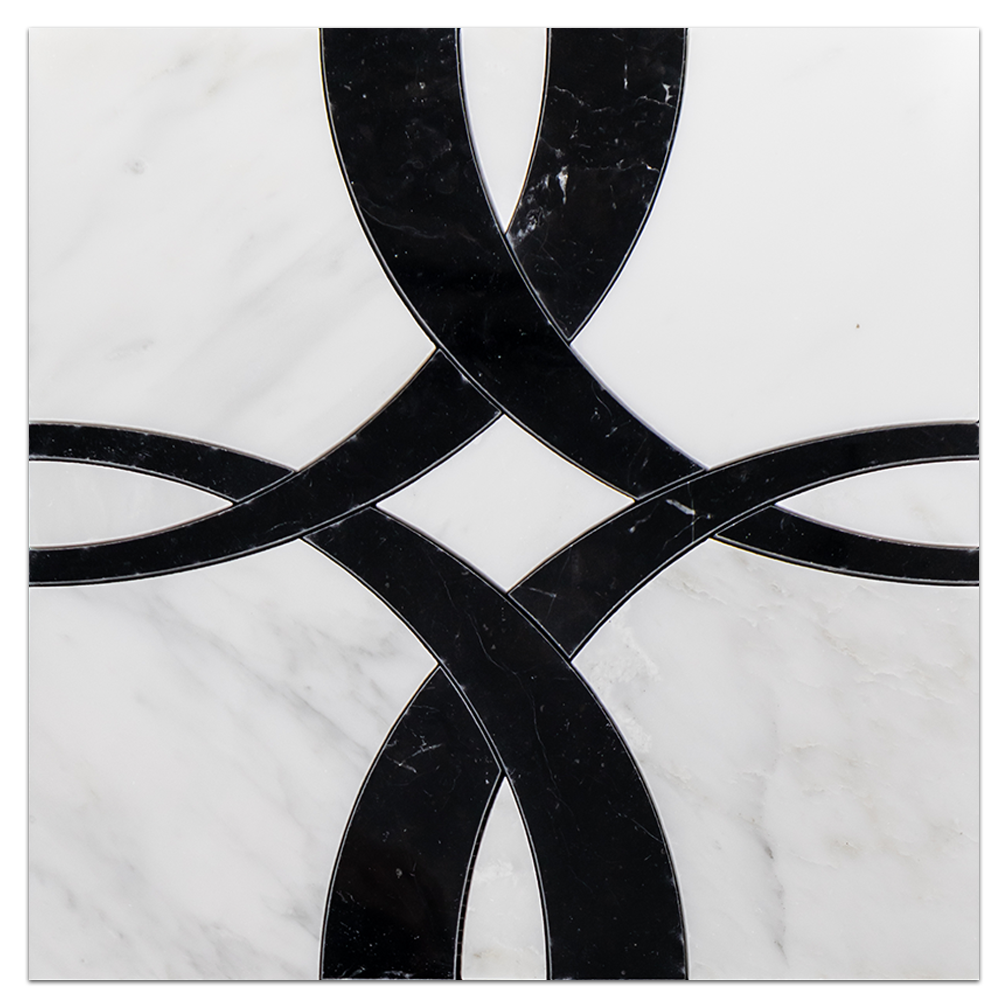 Elon Pearl White Black Marble Ribbon Field Mosaic 12x12x0.375 Polished Tile - Surface Group International Product