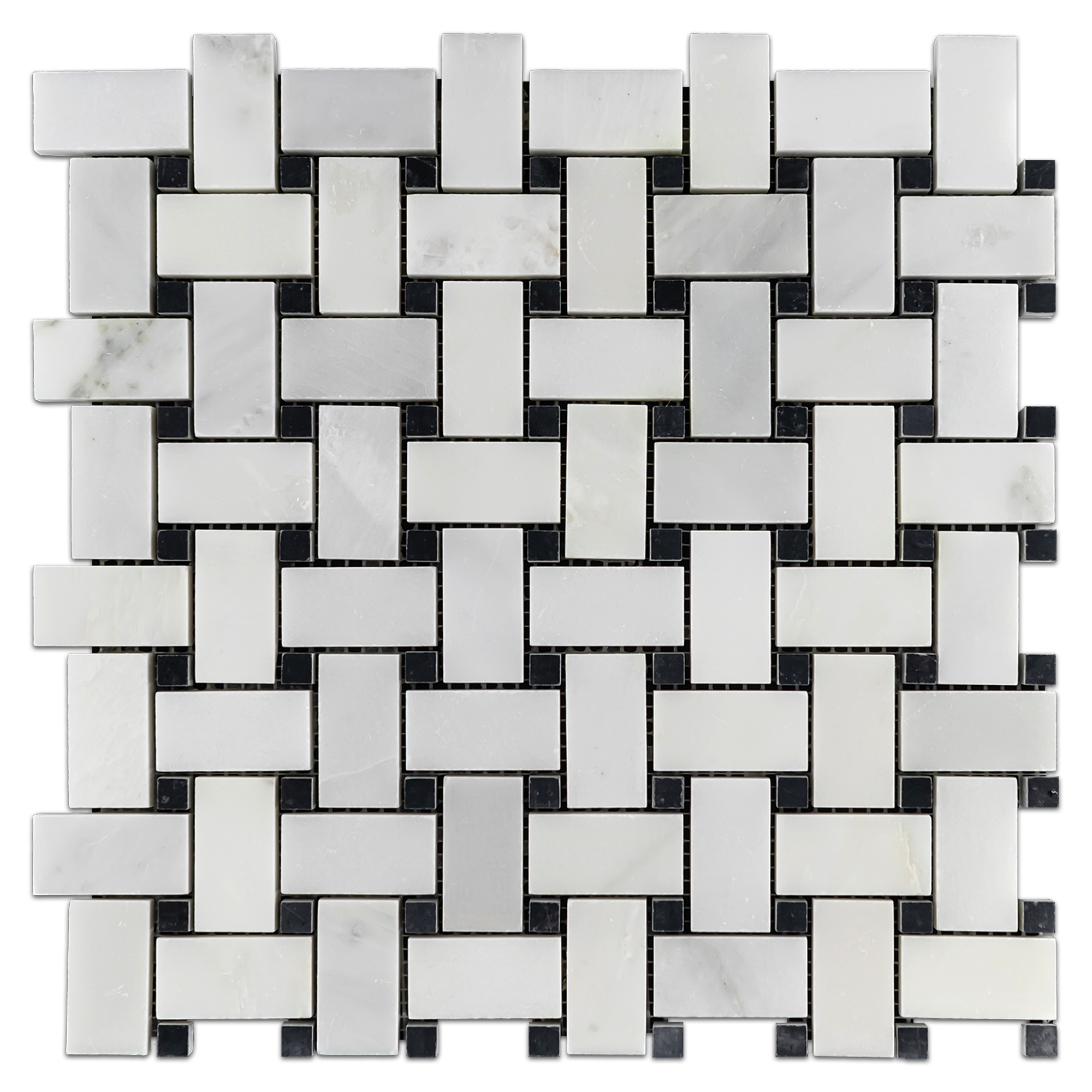 Elon Pearl White Black Marble Stone Blend Basketweave Field Mosaic 12x12x0.375 Honed AM1106H Surface Group International Product