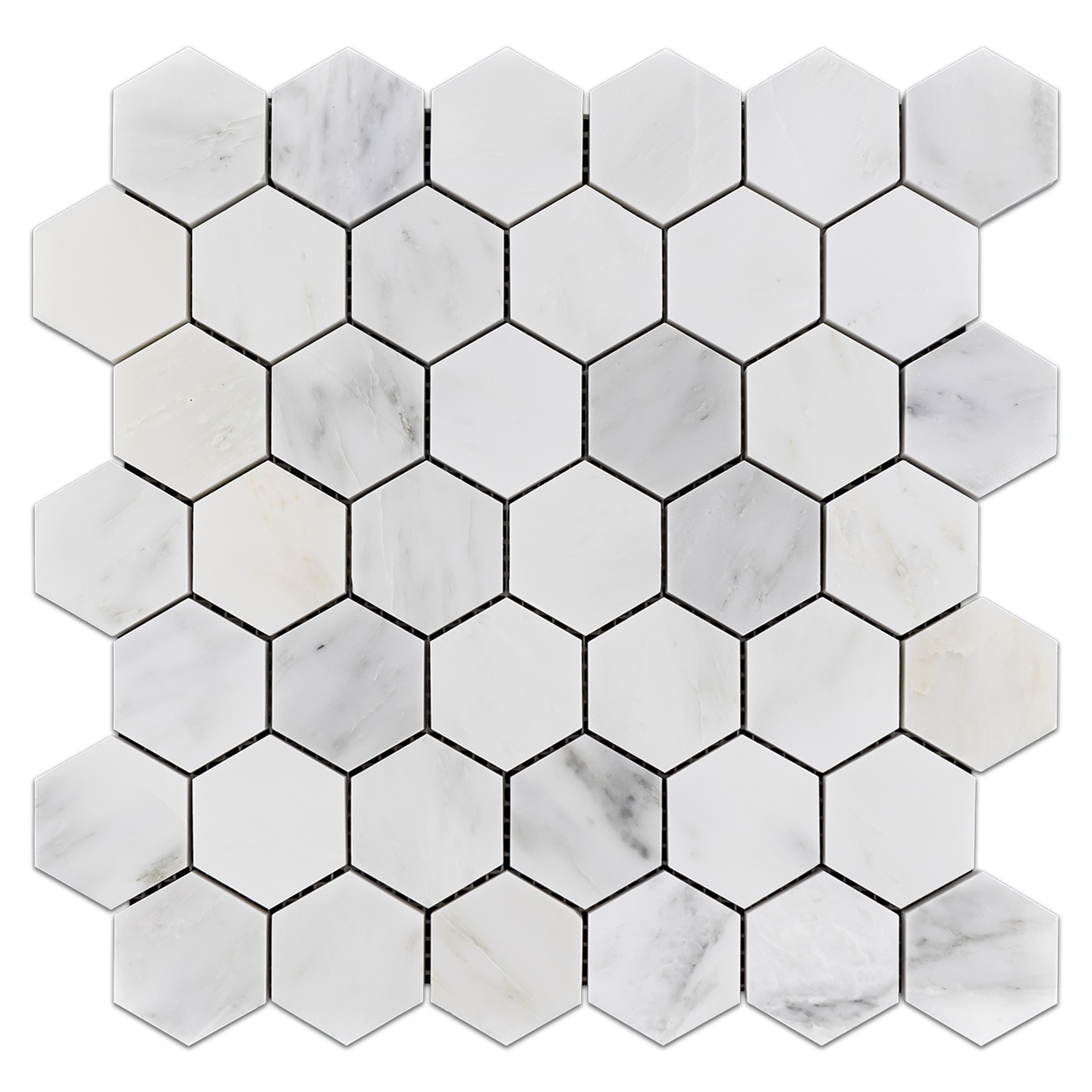Elon Pearl White Marble 2 Hexagon Field Mosaic 11.75x11.9375x0.375 Honed - Surface Group International