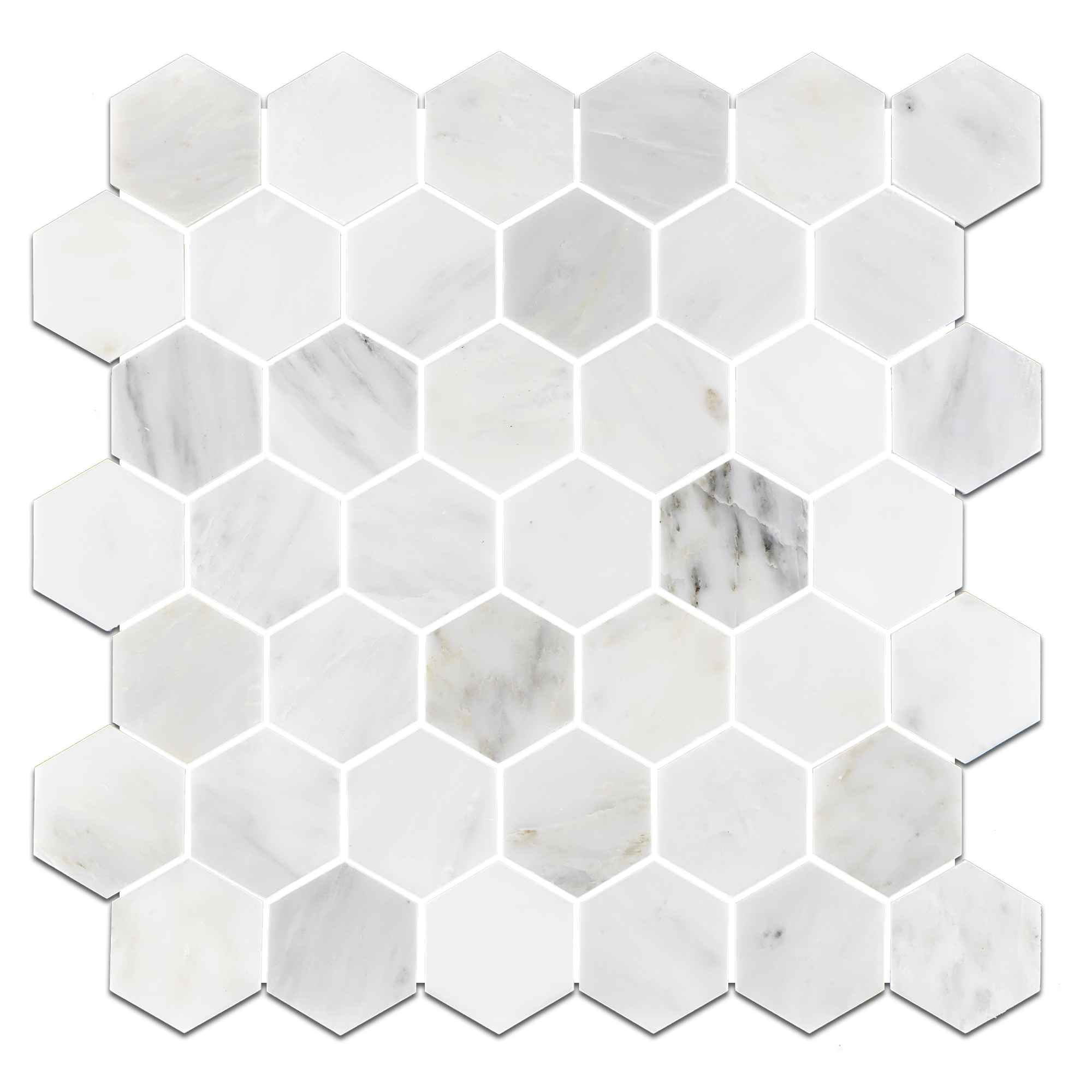 Elon Pearl White Marble 2 Hexagon Field Mosaic 11.75x11.9375x0.375 Polished - Surface Group International