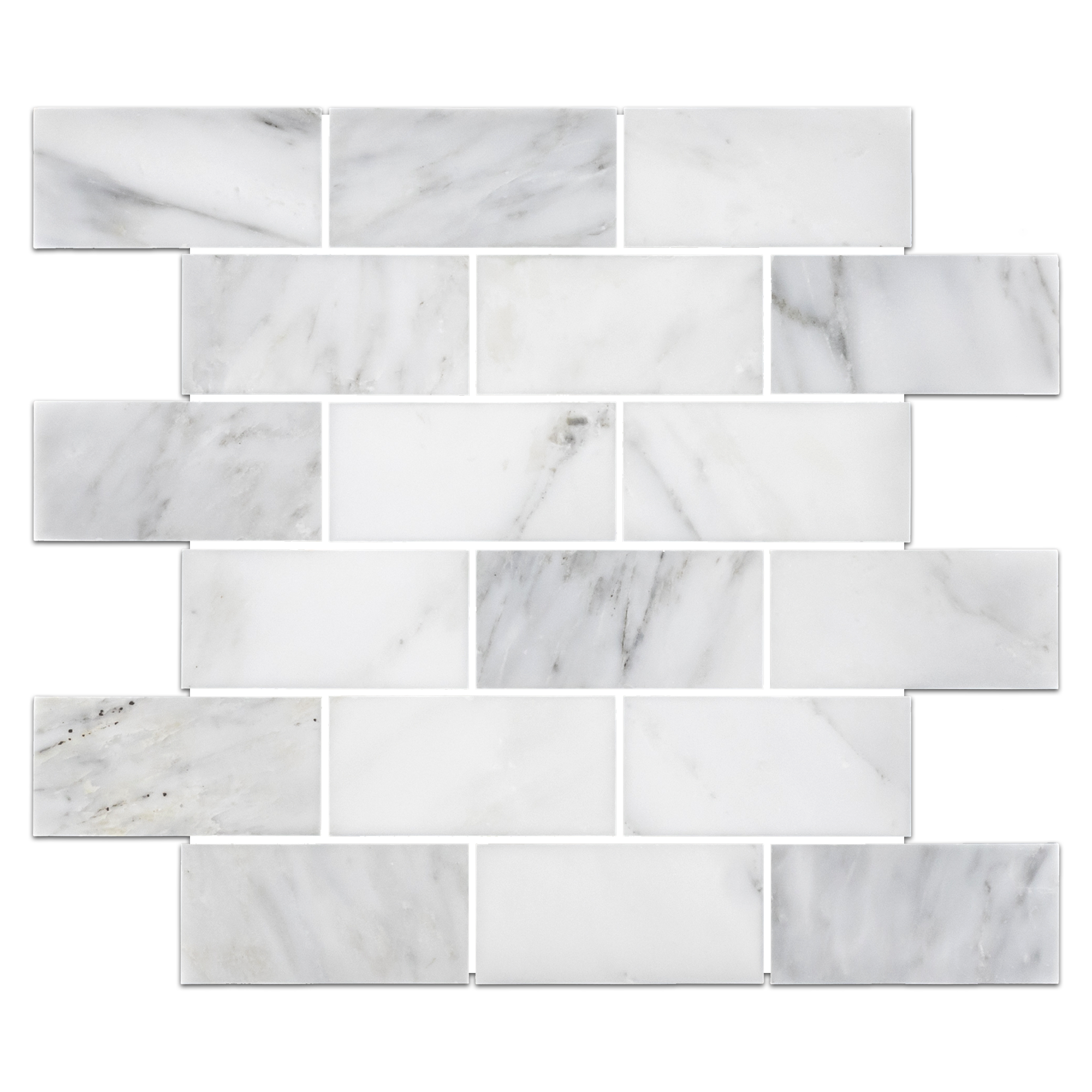 Elon Pearl White Marble 2x4 Staggered Joint Field Mosaic 12x12 Polished Tile - Surface Group Online