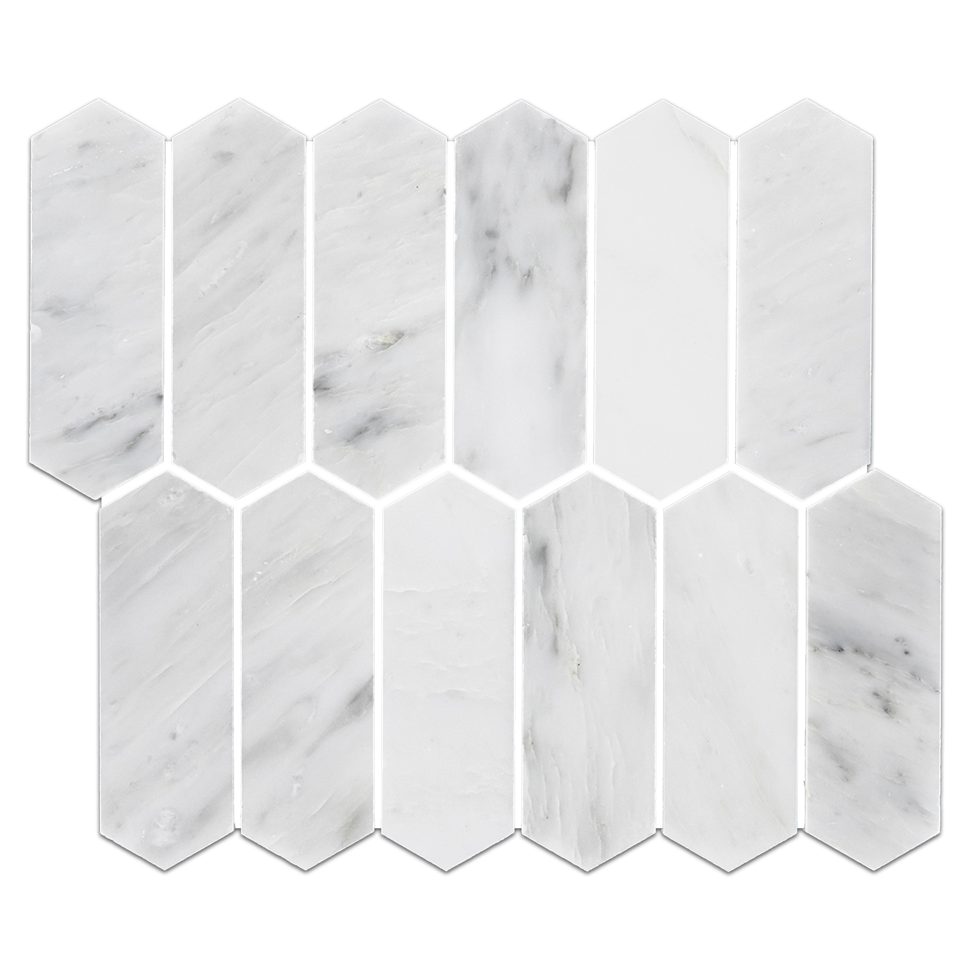Elon Pearl White Marble 2x6 Picket Field Mosaic 2x6x0.375 Honed Tile - Surface Group International
