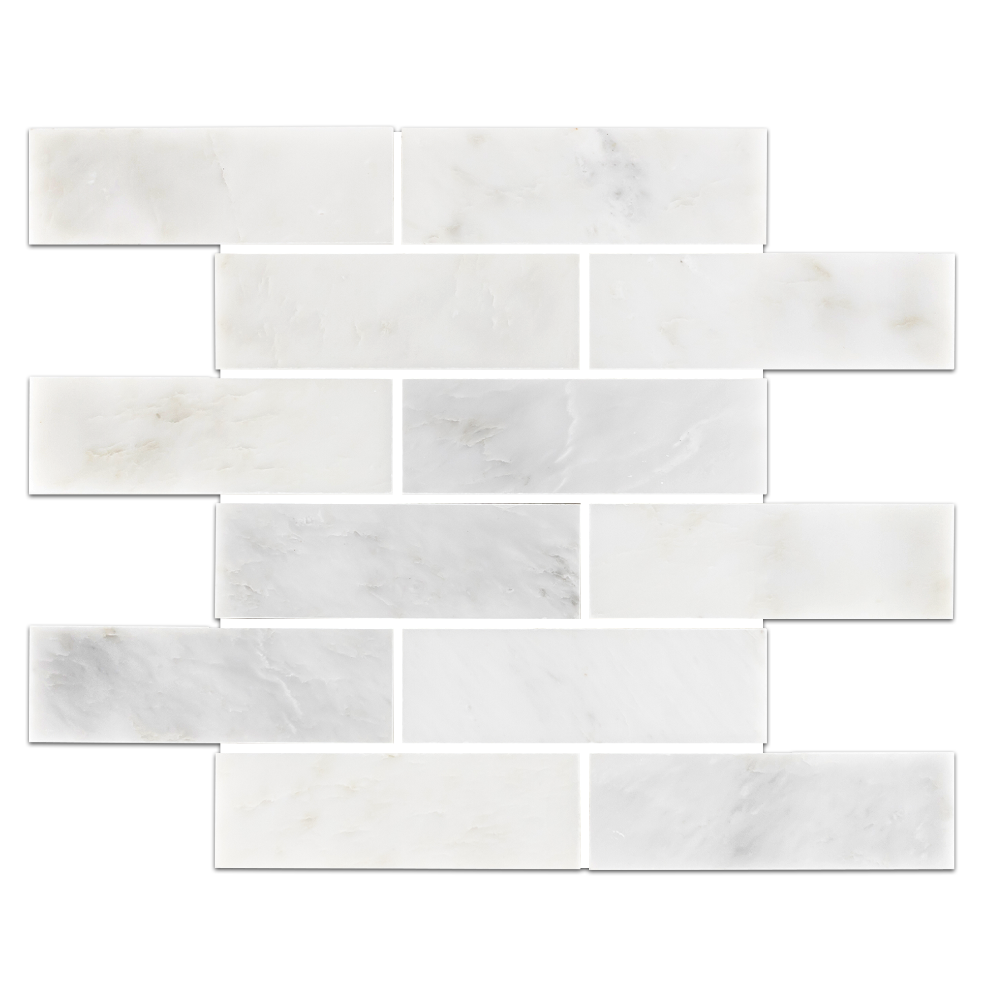 Elon Pearl White Marble 2x6 Staggered Joint Field Mosaic 11.75x11.75x0.375 Honed - Surface Group International Product