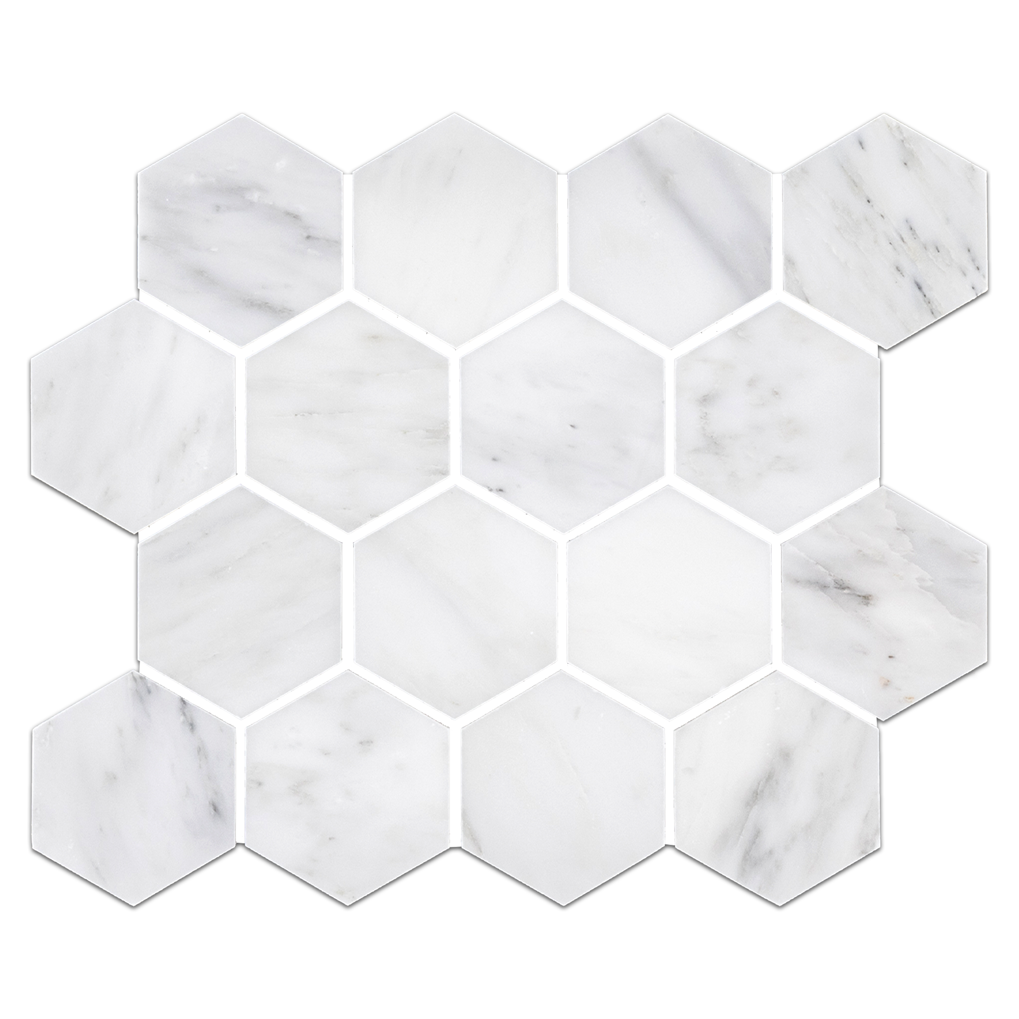 Elon Pearl White Marble 3" Hexagon Field Mosaic 9.875x11.375x0.375 Honed - Surface Group International