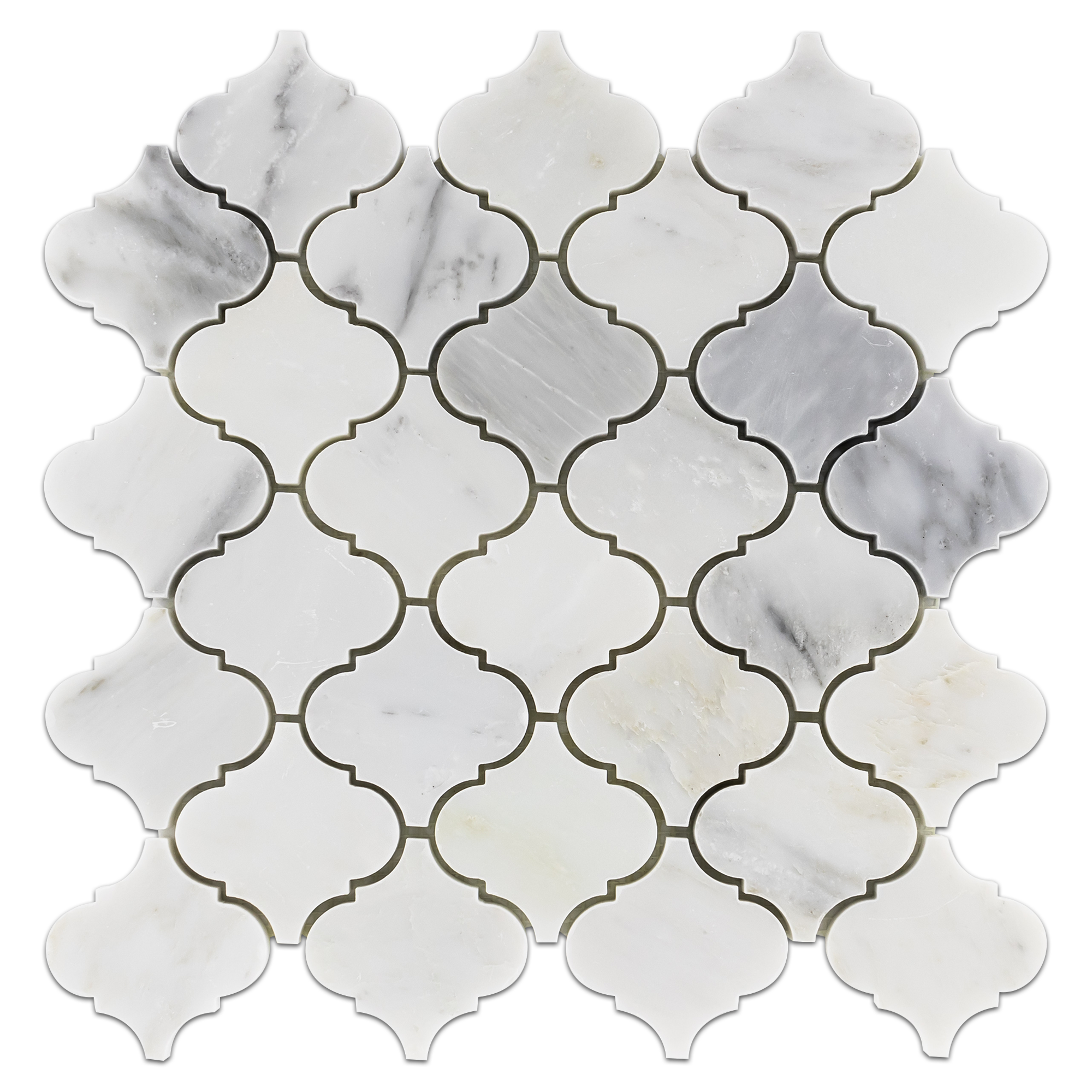 Elon Pearl White Marble 3 Lantern Field Mosaic 12x12 Tile - Polished Finish - Surface Group International