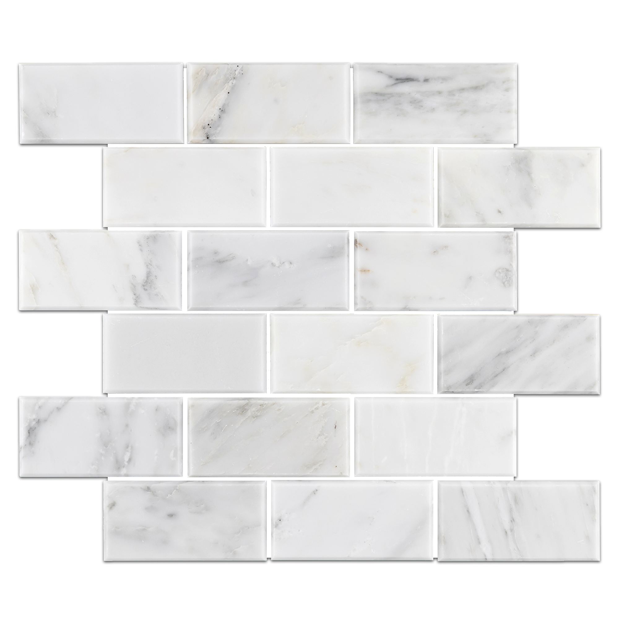 Elon Pearl White Marble Beveled Staggered Joint Field Mosaic 11.75x11.75x0.375 Honed - Surface Group Online Tile Store