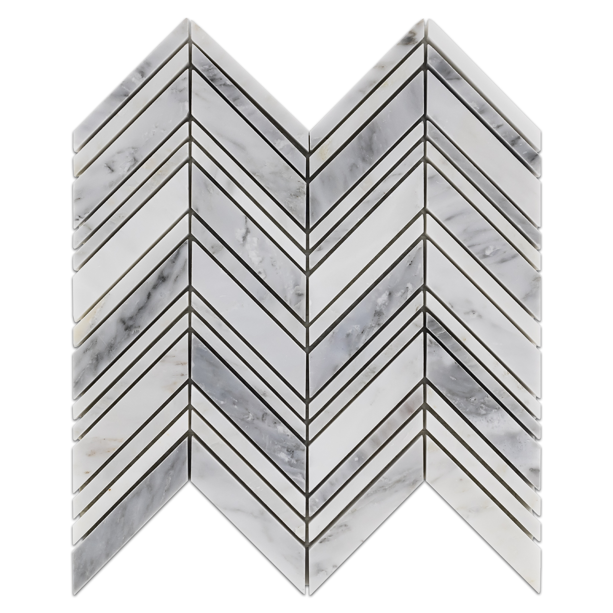 Elon Pearl White Marble Bordered Chevron Field Mosaic 11x11_375x0_375 Polished - Surface Group International
