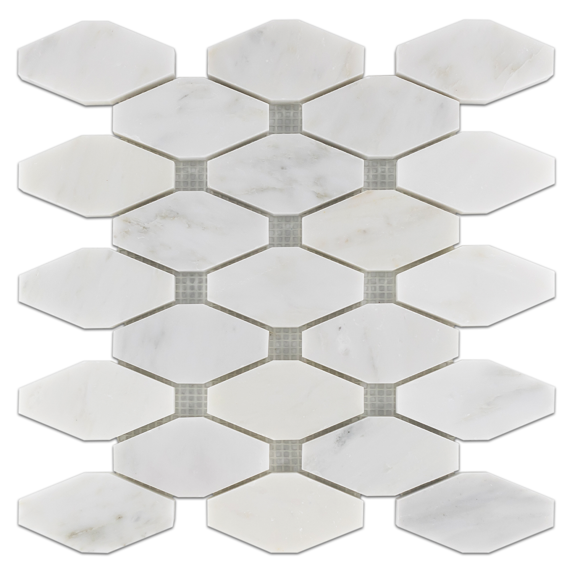 Elon Pearl White Marble Clipped Rhomboid Field Mosaic 10x11 Polished Tile - Surface Group Online
