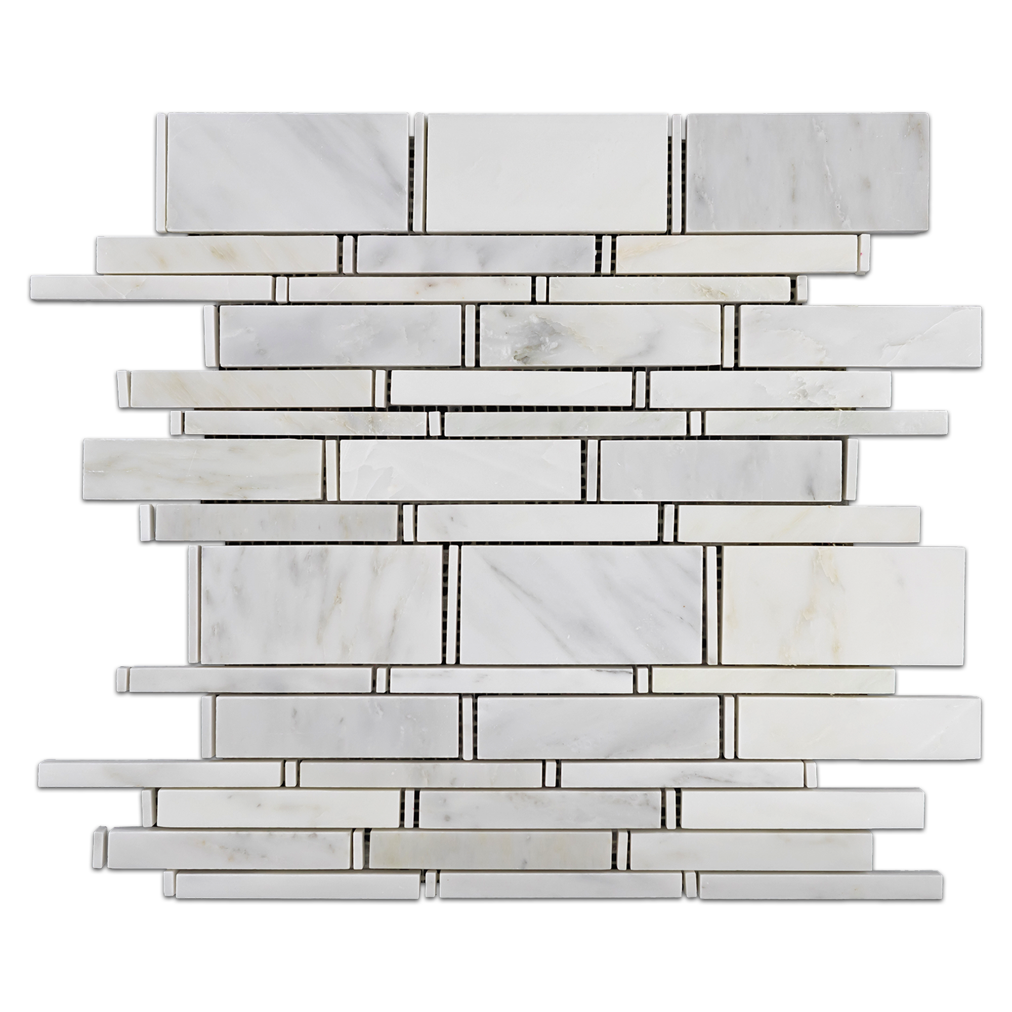 Elon Pearl White Marble Random Strip Field Mosaic 12.375x12.5x0.375 Polished Tile - Surface Group Online Store