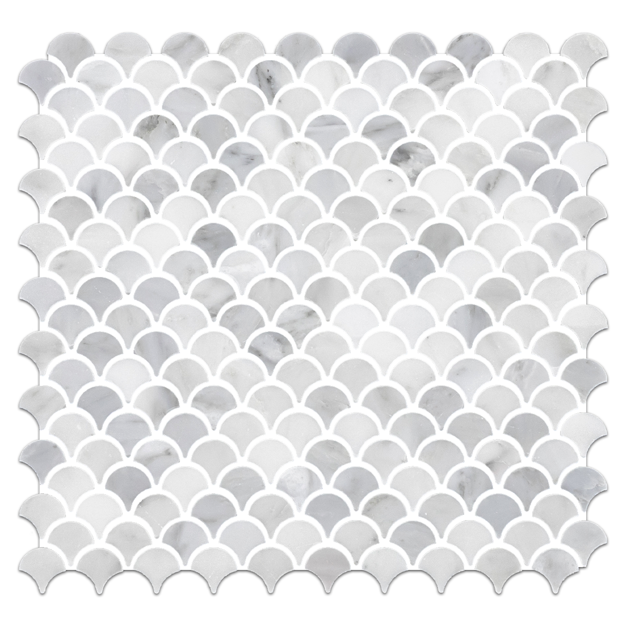 Elon Pearl White Marble Scales Field Mosaic 11.1875x11.625x0.375 Polished Tile - Surface Group Online