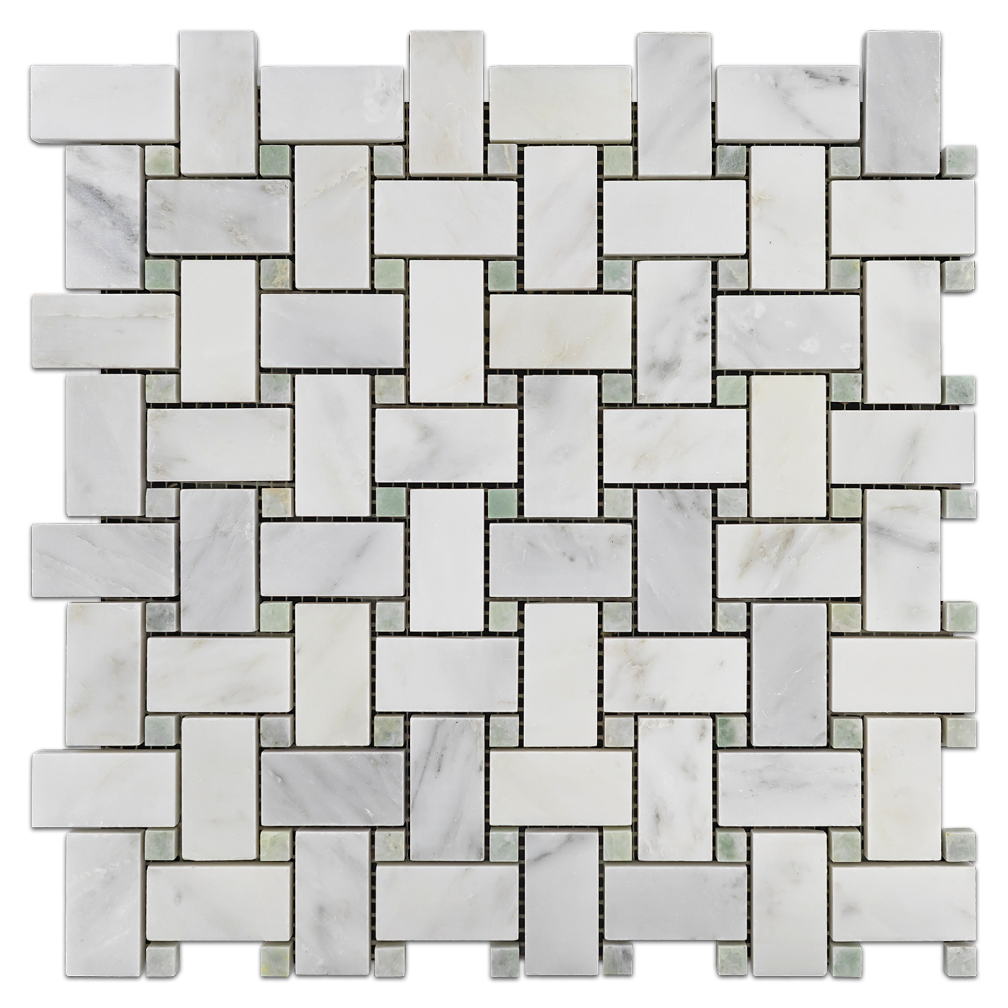 Elon Pearl White Ming Green Marble Stone Blend Basketweave Field Mosaic 12x12x0.375 Honed - Surface Group International Product