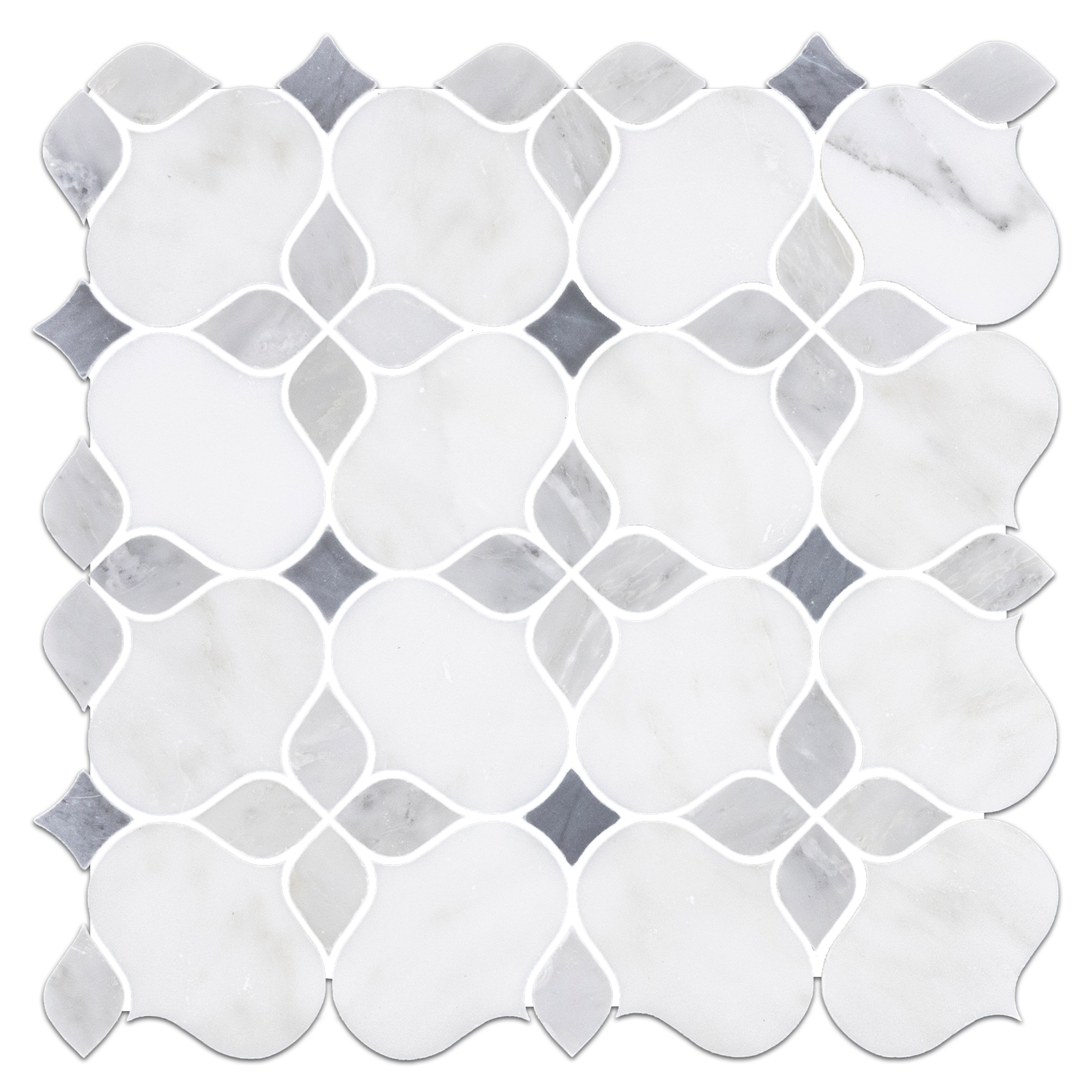 Elon Pearl White Mystic Gray Bardiglio Nuvolato Marble Silhouette Field Mosaic 11.6875x11.6875x0.375 Honed AM7290H Surface Group International Product