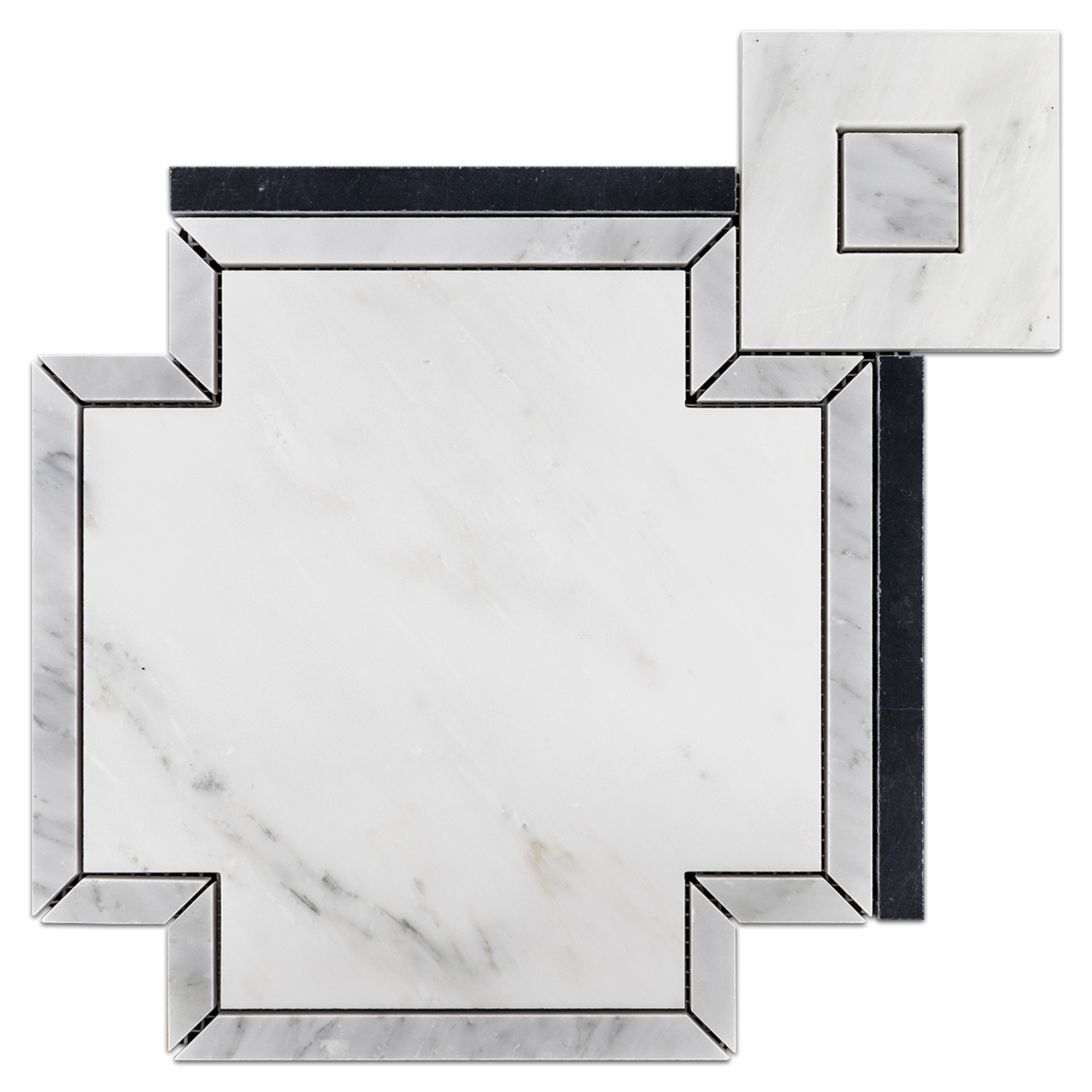 Elon Pearl White, Mystic Gray, and Black Marble Sintra Field Mosaic Tile 11.8125x11.8125x0.375 Honed - Surface Group International Product
