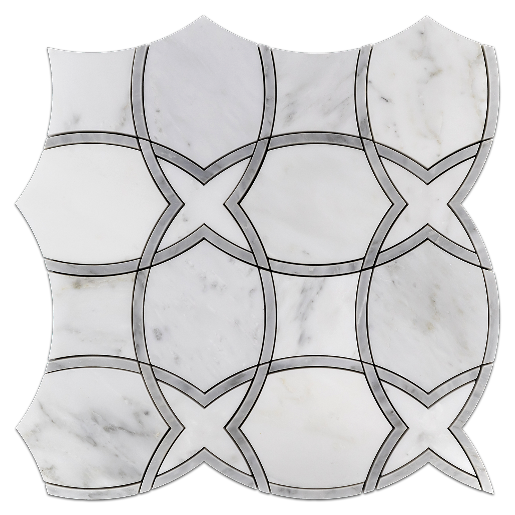 Elon Pearl White Mystic Gray Marble Isola Field Mosaic 15.5x15.5x0.375 Honed - Surface Group International