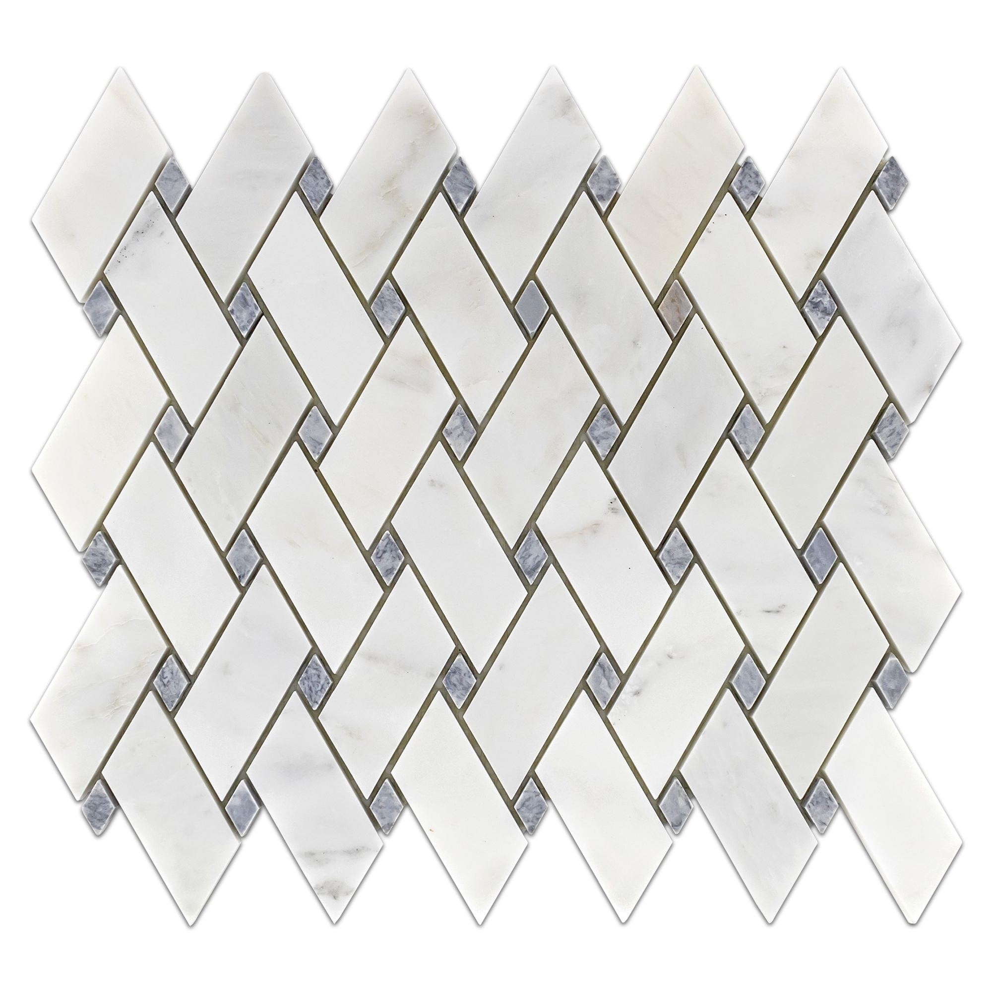 Elon Pearl White Pacific Gray Marble Sheared Basketweave Field Mosaic 10.1875x11.3125x0.375 Honed AM8630H Surface Group International Product