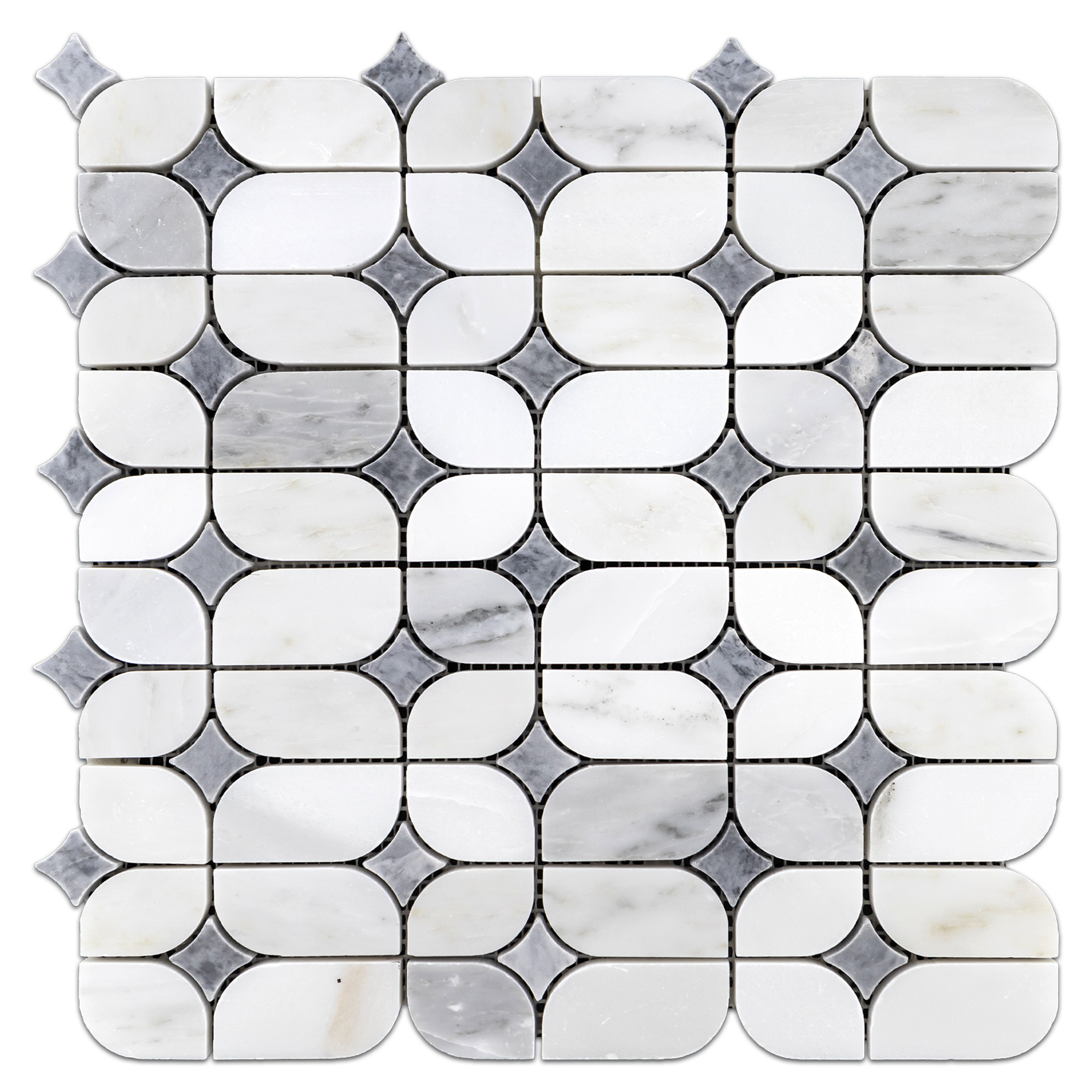 Elon Pearl White Pacific Gray Marble Starlight Field Mosaic 12x12x0.375 Polished Tile AM8639P Surface Group International Product
