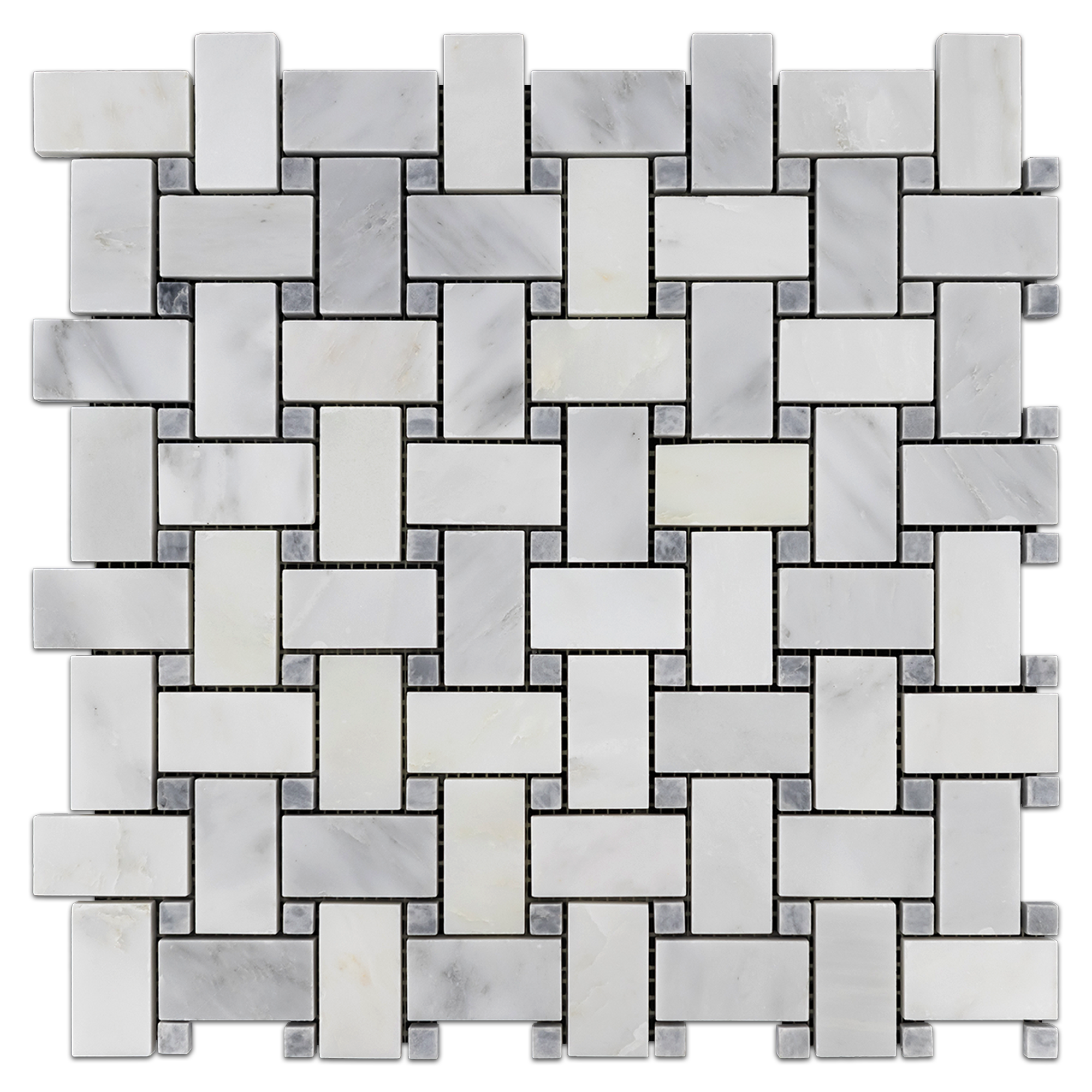 Elon Pearl White Pacific Gray Marble Stone Blend 3/8 Basketweave Field Mosaic 12x12x0.375 Honed - Surface Group International Product