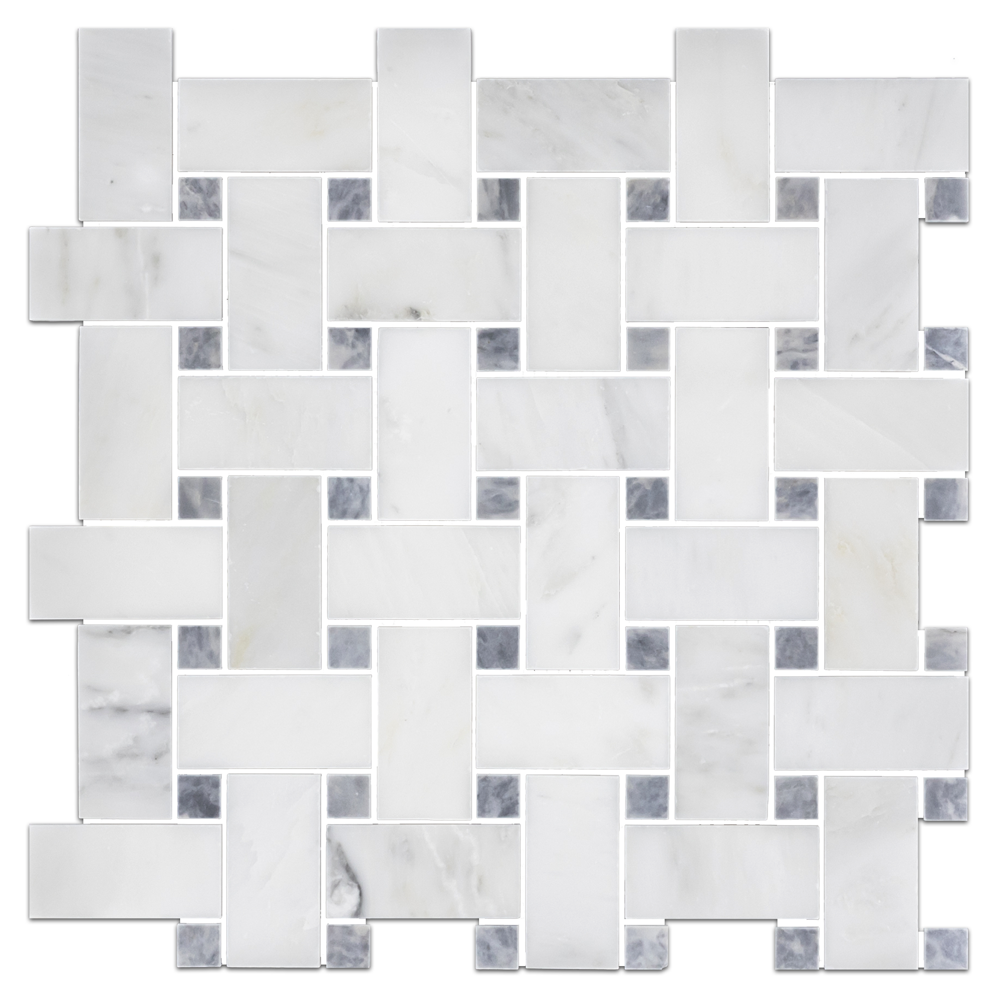 Elon Pearl White Pacific Gray Marble Stone Blend 5/8 Basketweave Field Mosaic 12x12x0.375 Honed AM8690H Surface Group International Product
