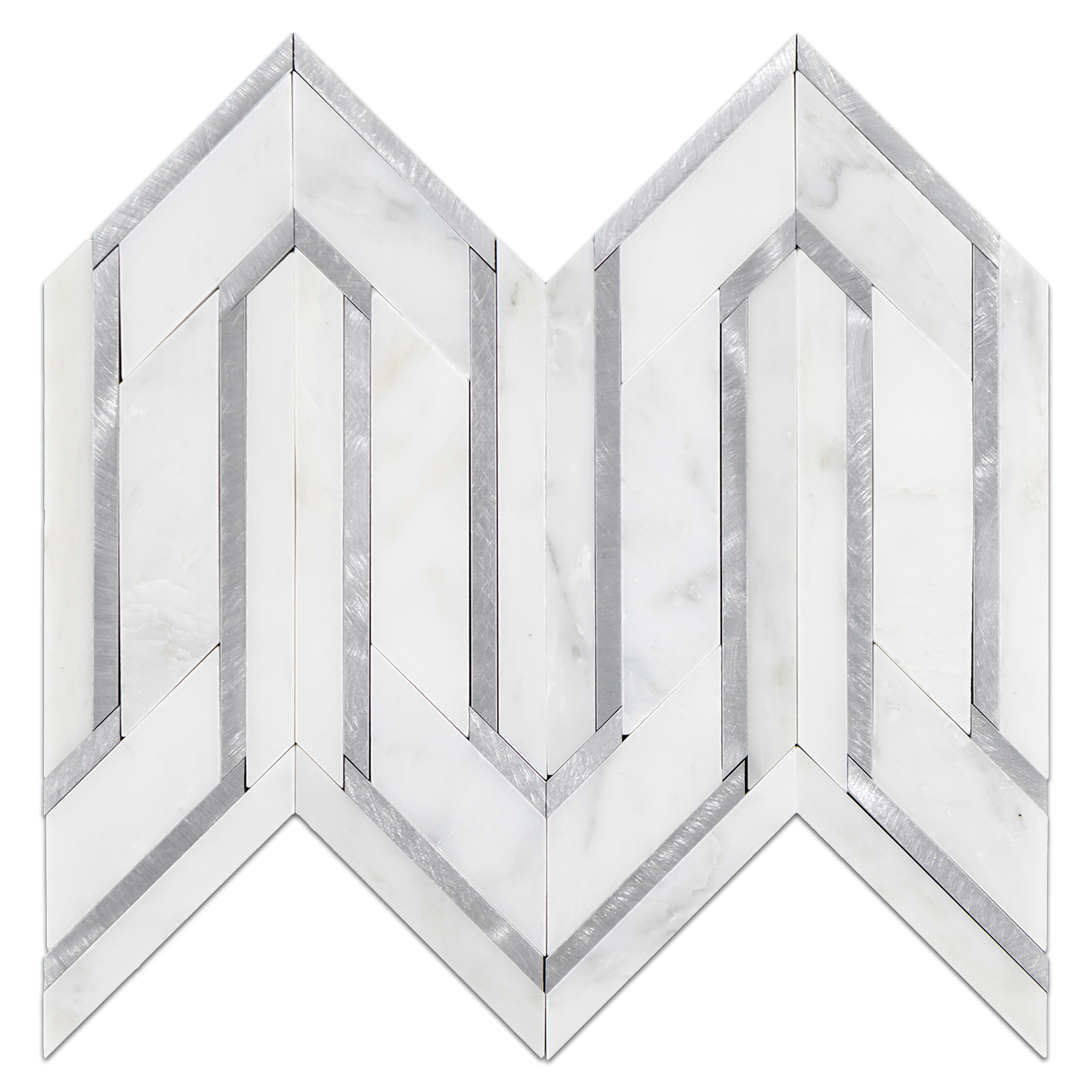 Elon Pearl White Silver Aluminum Marble Serpentine Field Mosaic Tile 9.3125x12x0.375 Polished - Surface Group Online Tile Store
