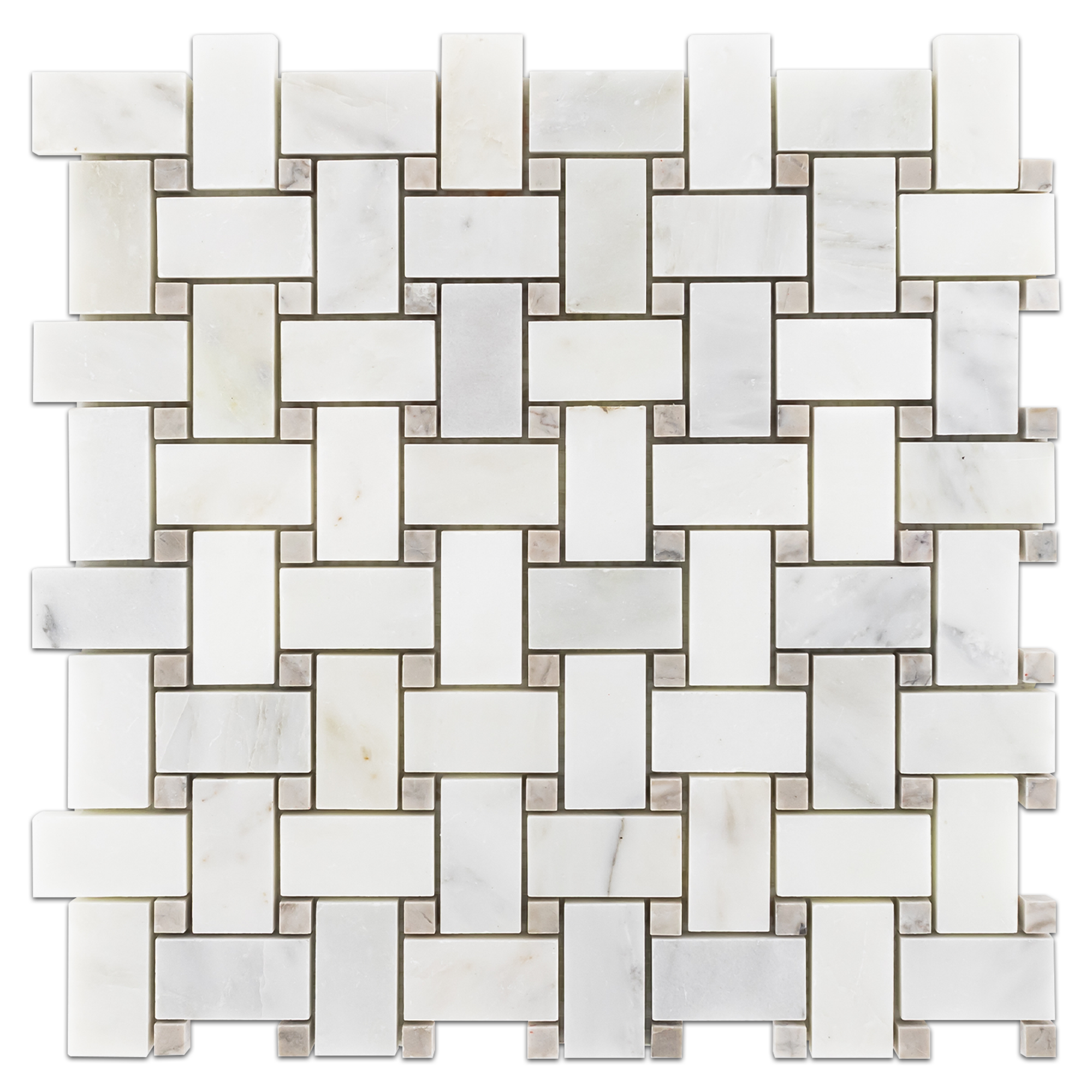 Elon Pearl White Temple Grey Marble Stone Blend Basketweave Field Mosaic 12x12x0.375 Honed AM1098H Surface Group International Product