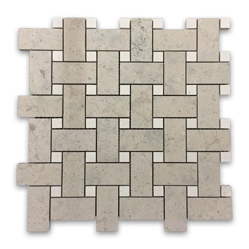 Elon Quartier Parisien Vague de Fleur Limestone Stone Blend Basketweave Field Mosaic 12x12x0.375 Honed PL509 Surface Group International Product