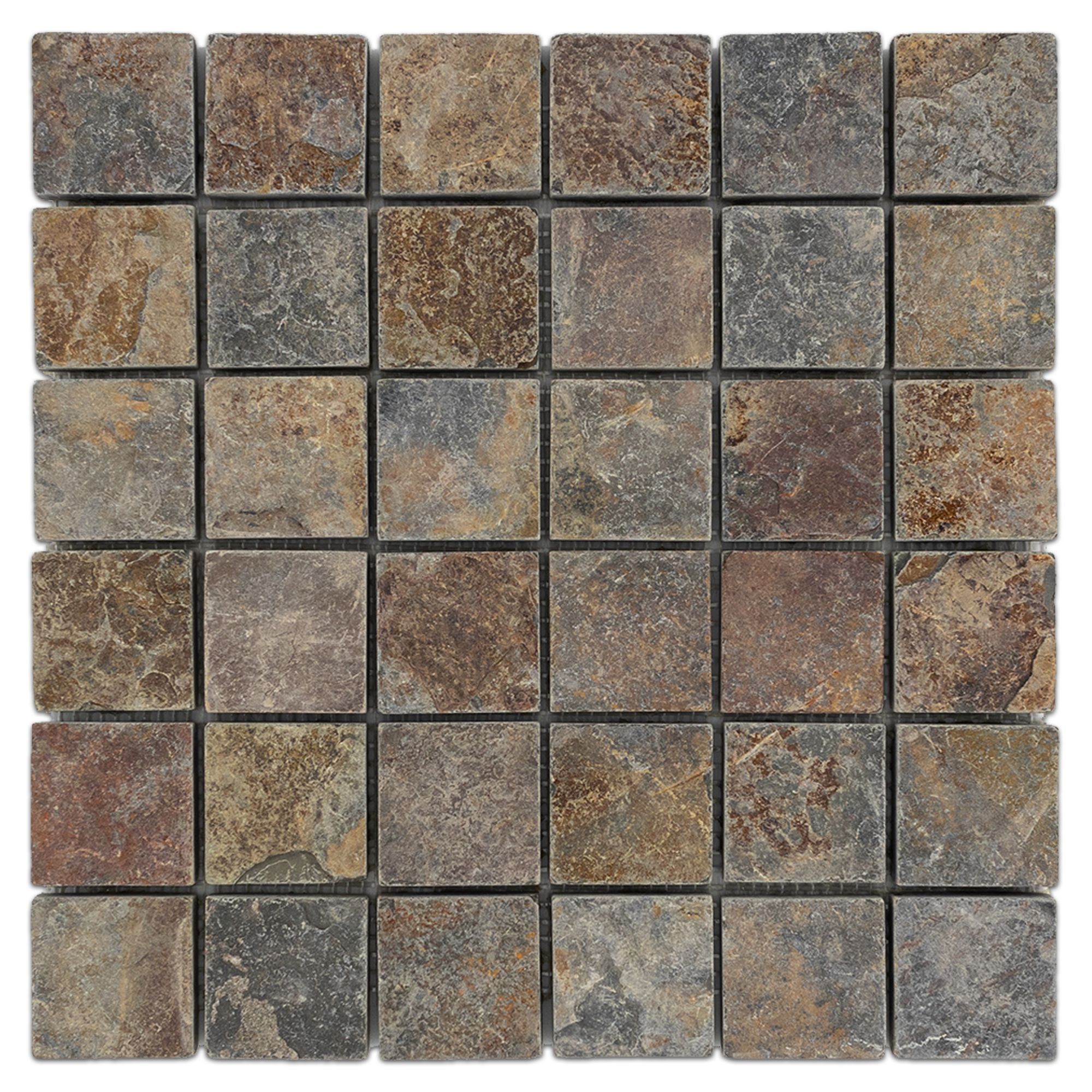 Elon Rustic Multicolor Slate 2x2 Straight Stack Field Mosaic 12x12x0.375 Brushed Tumbled - Surface Group International